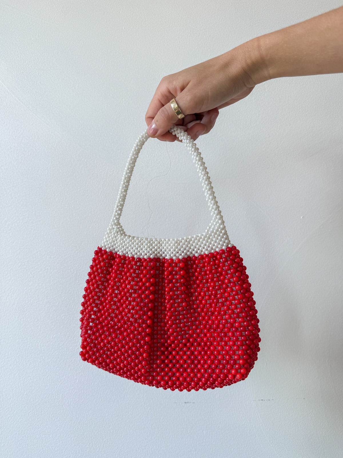 Red & pearl beaded handbag