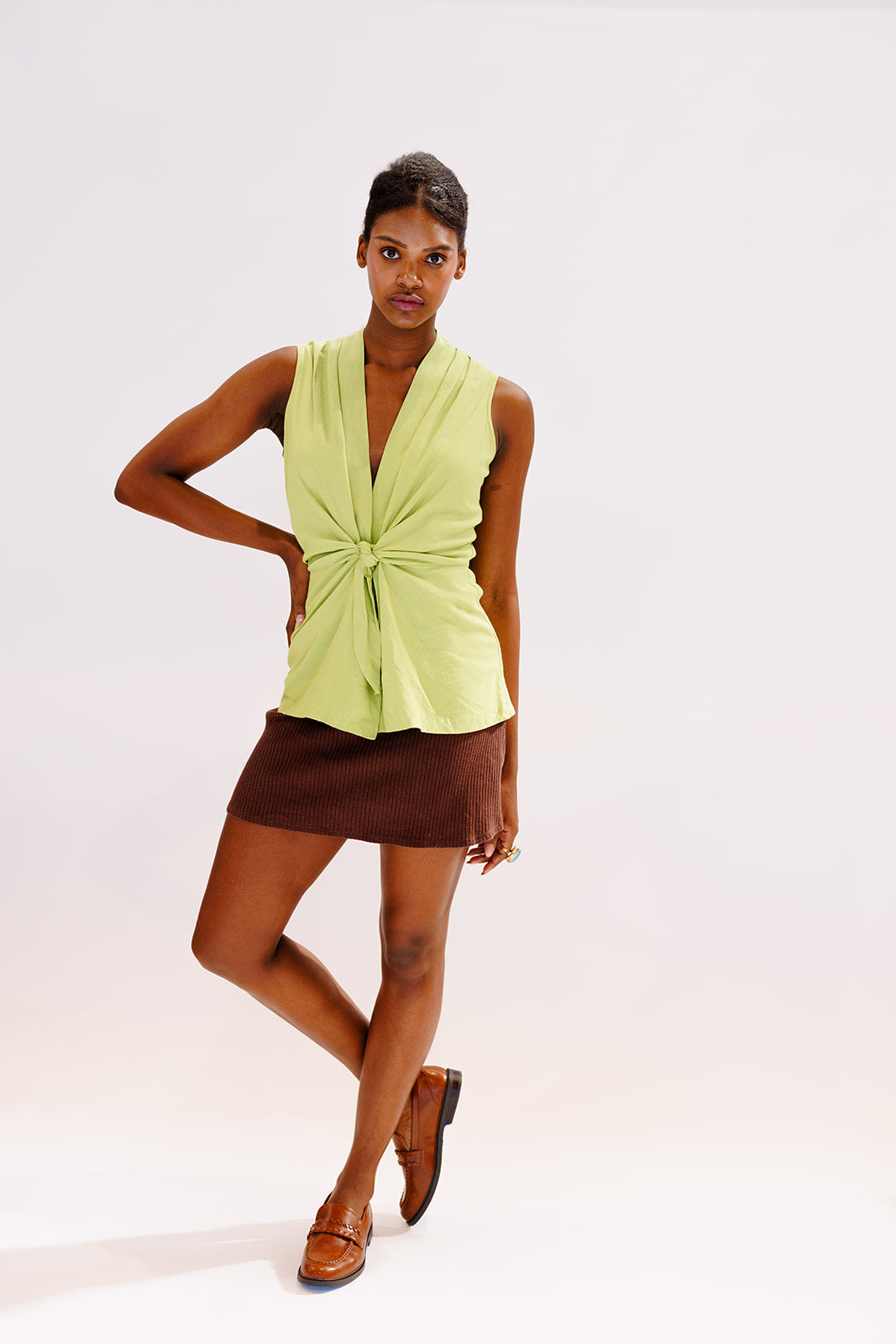 Reformation brown ribbed mini skirt