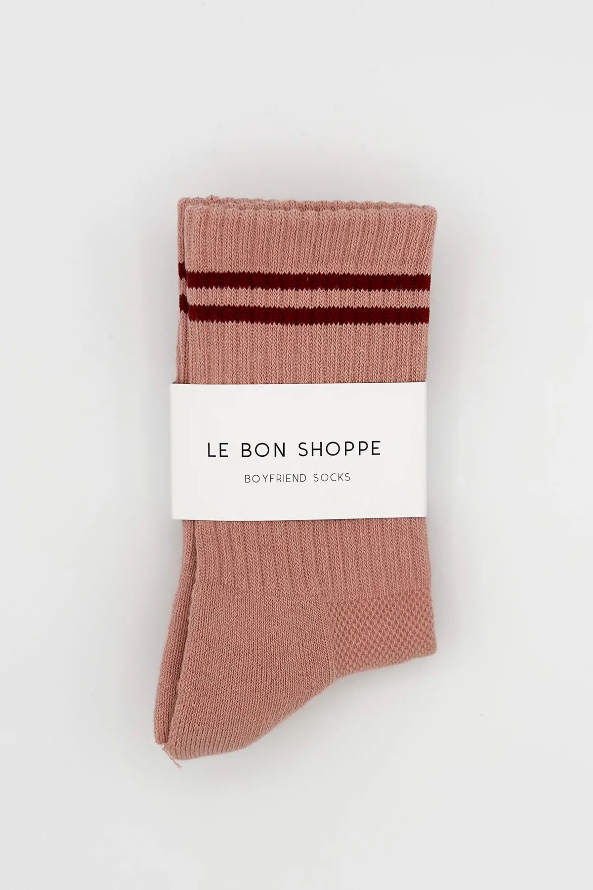 Boyfriend sock: dusty rose & maroon stripe