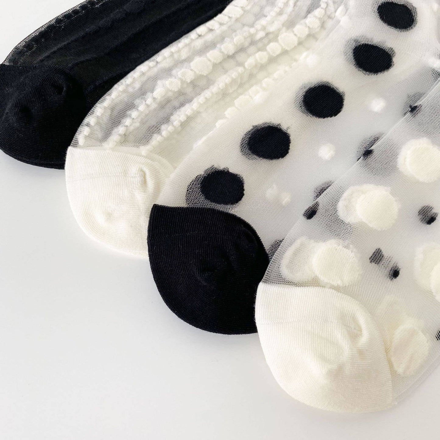 Trendy vertical bar Dots Sheer Mesh Socks: Black / M