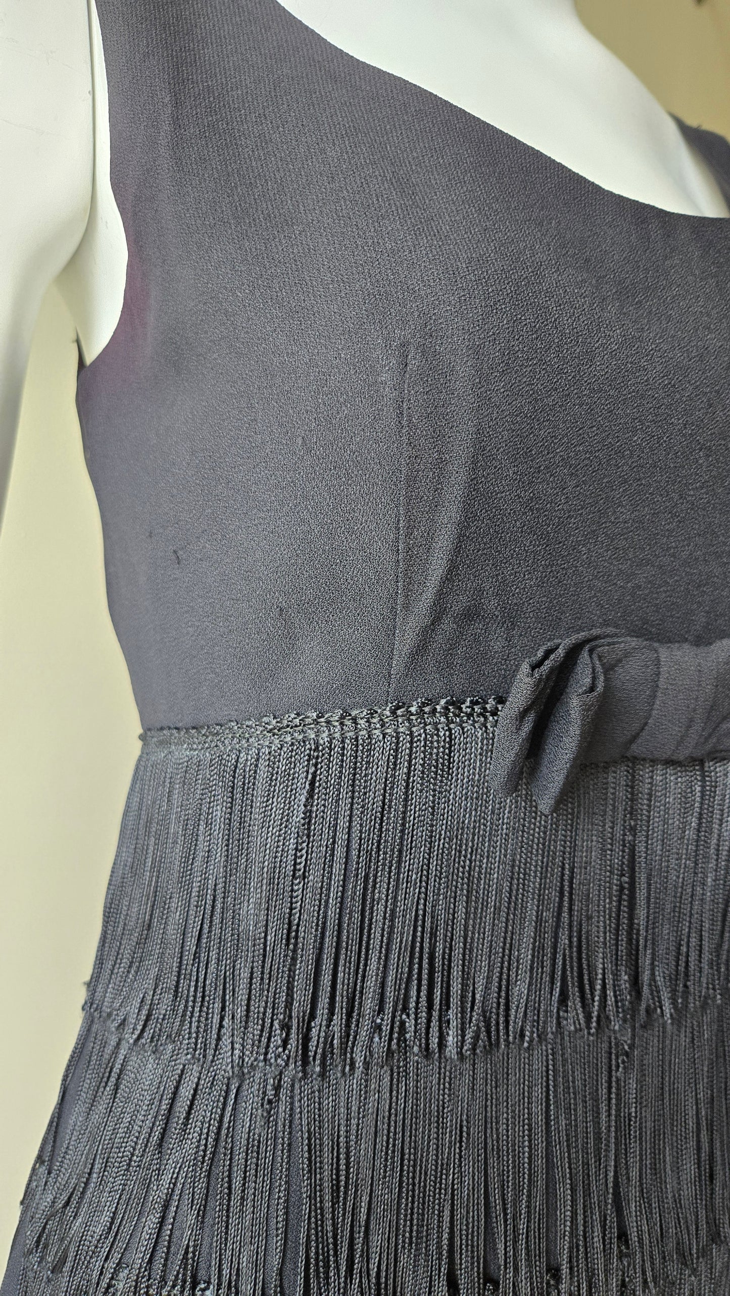 Black fringe 1960s party dress