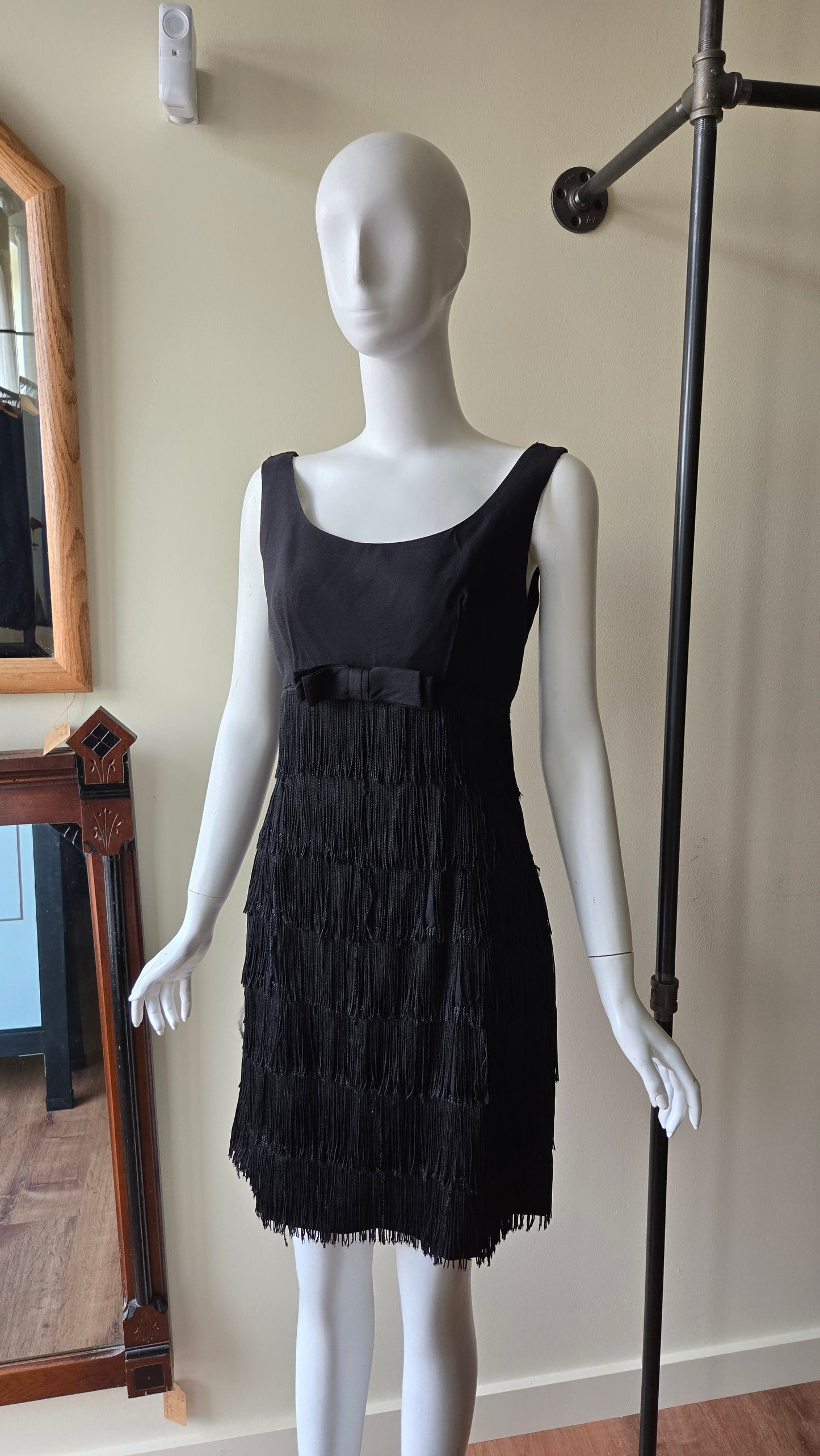 Black fringe 1960s party dress