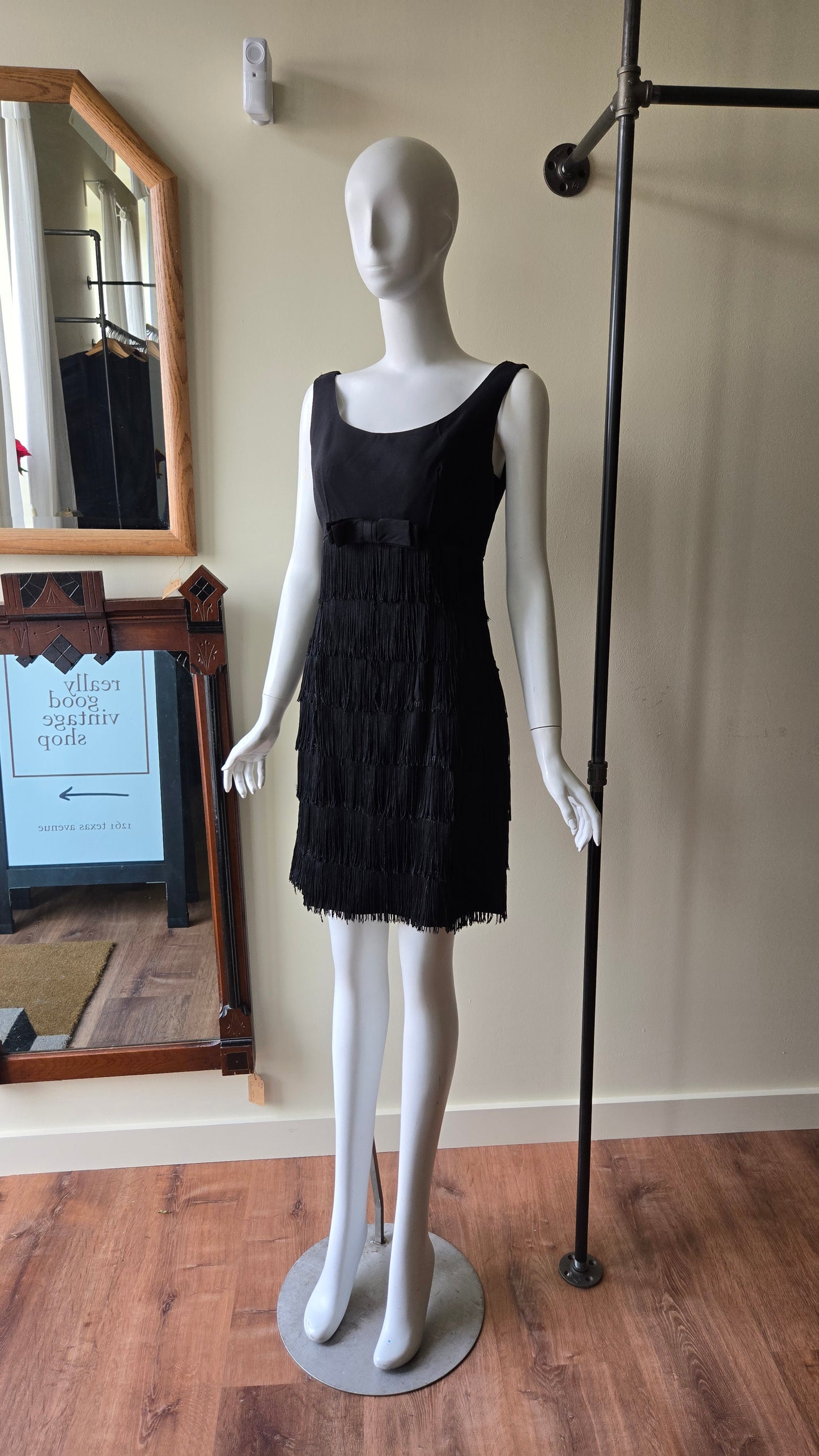 Black fringe 1960s party dress