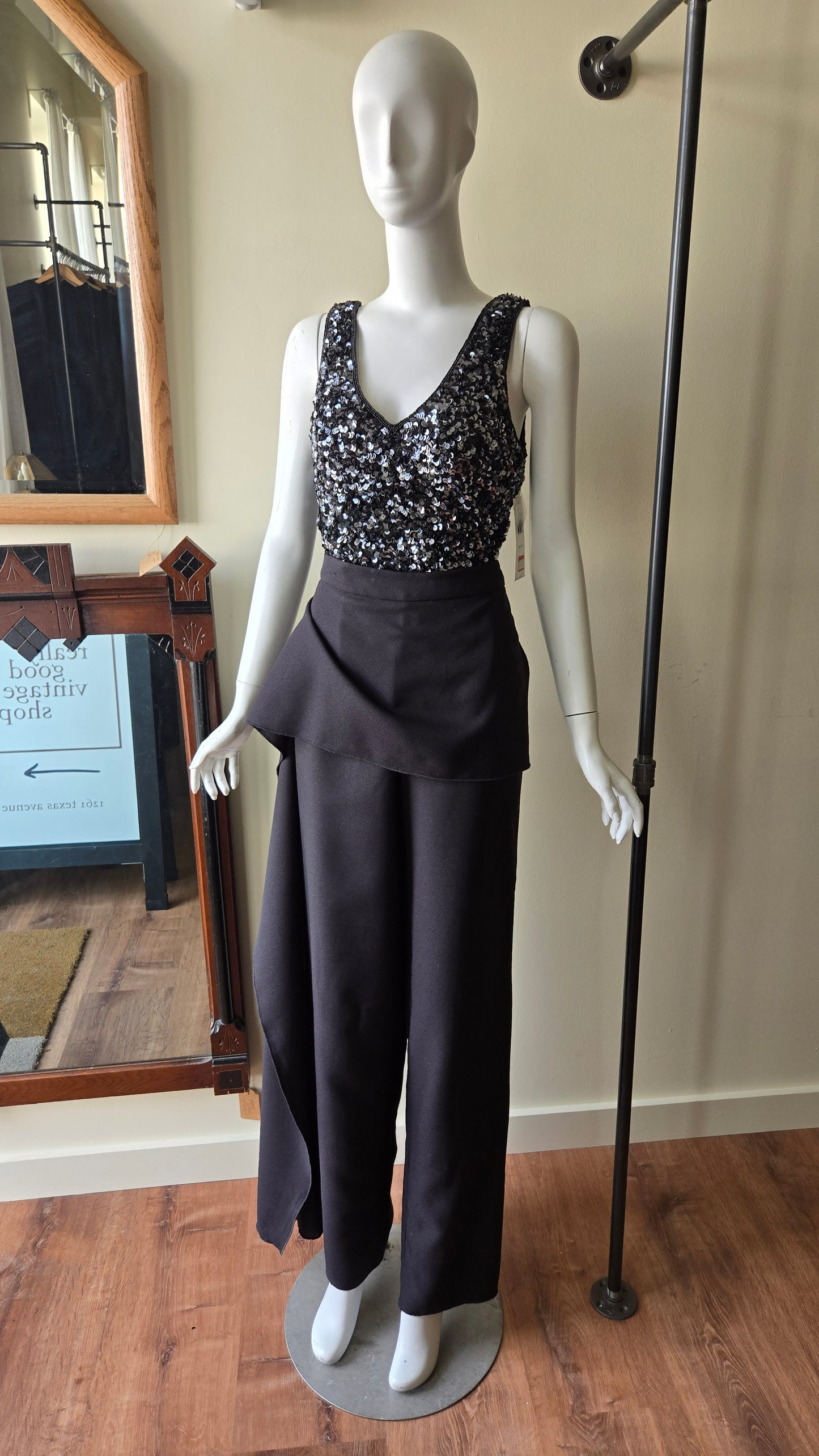 La Nuit black silk sequin tank