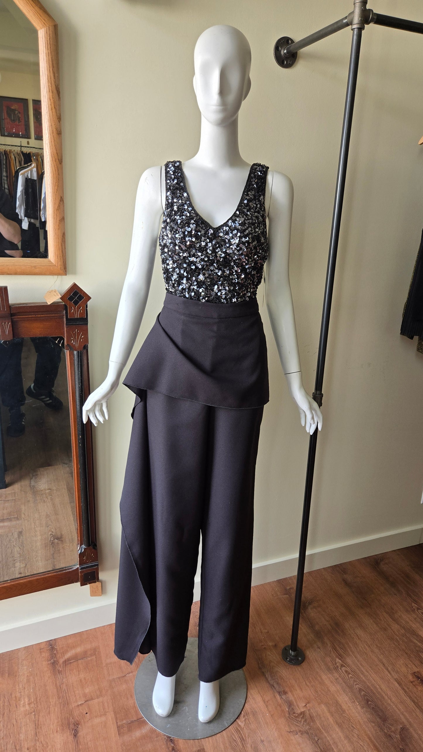 La Nuit black silk sequin tank