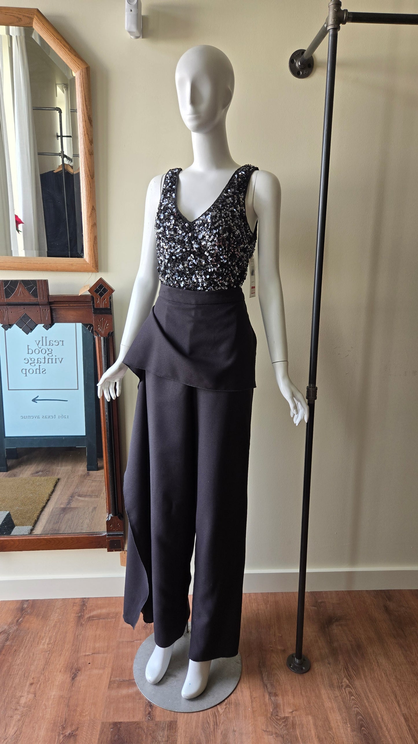 La Nuit black silk sequin tank