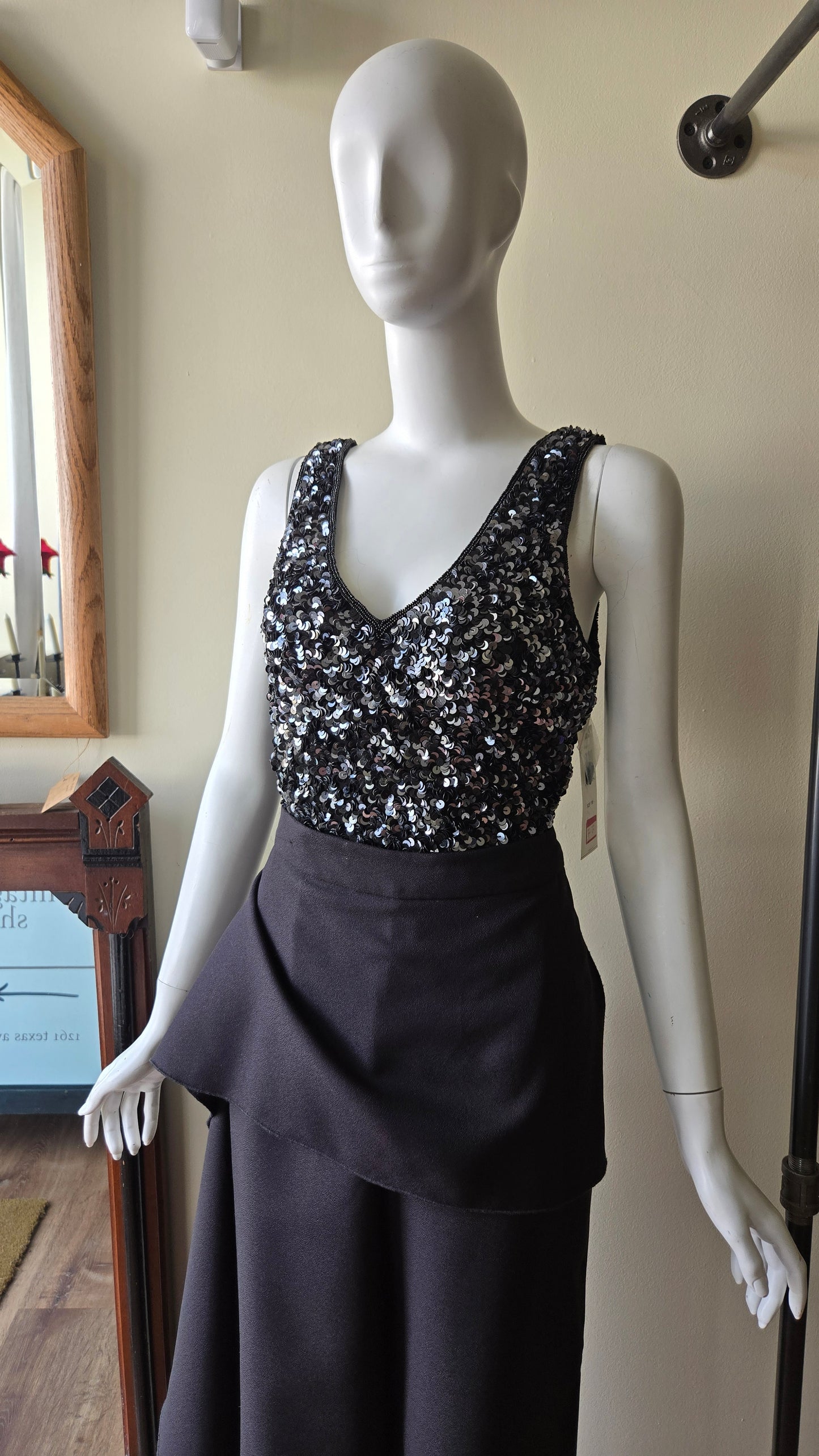 La Nuit black silk sequin tank