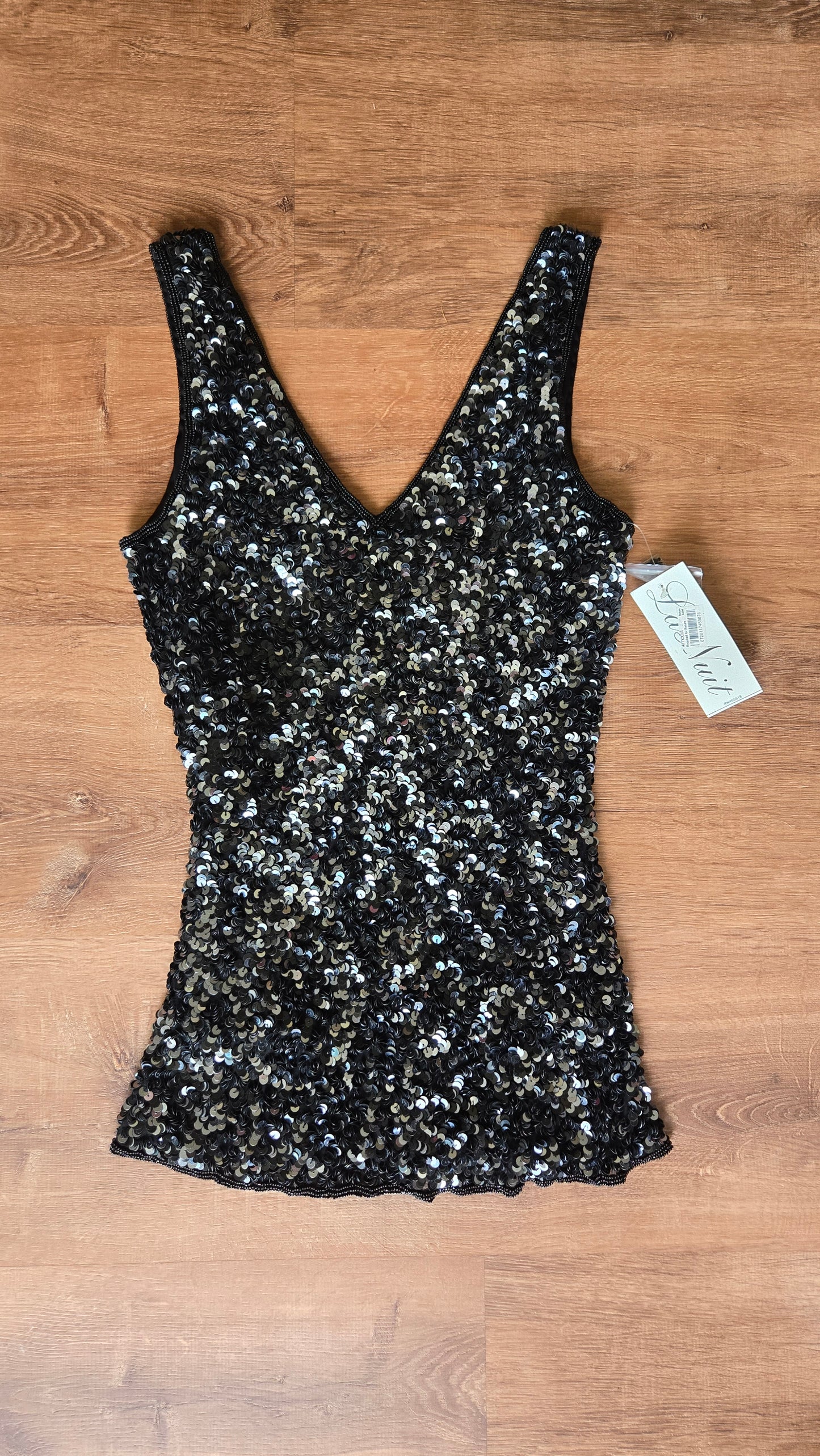La Nuit black silk sequin tank