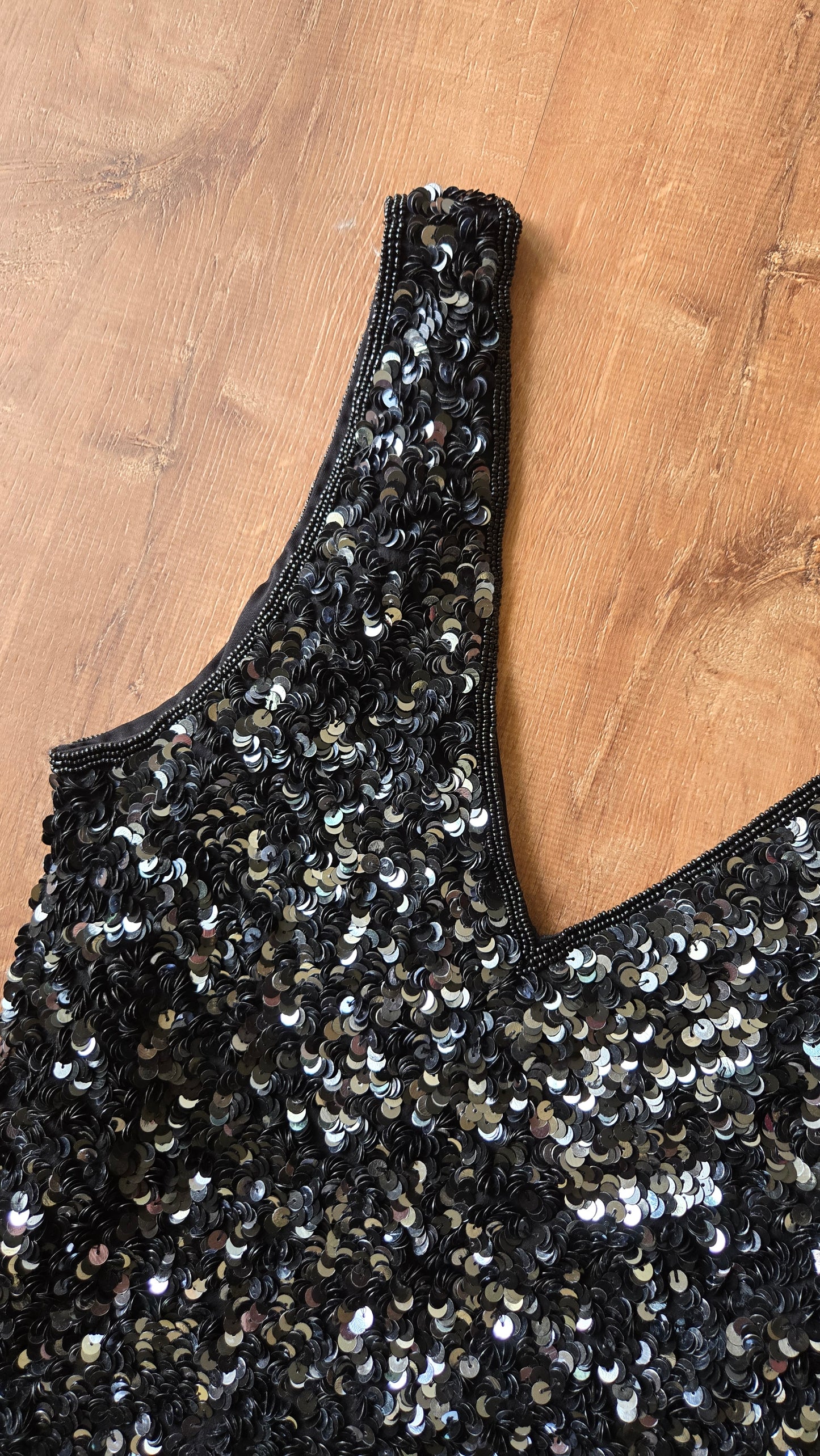 La Nuit black silk sequin tank