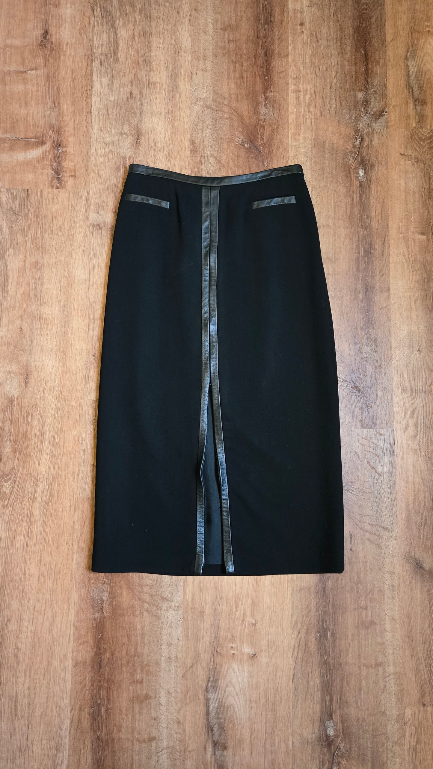 Dana Buchman black leather-trim FULL ZIP-FRONT SKIRT