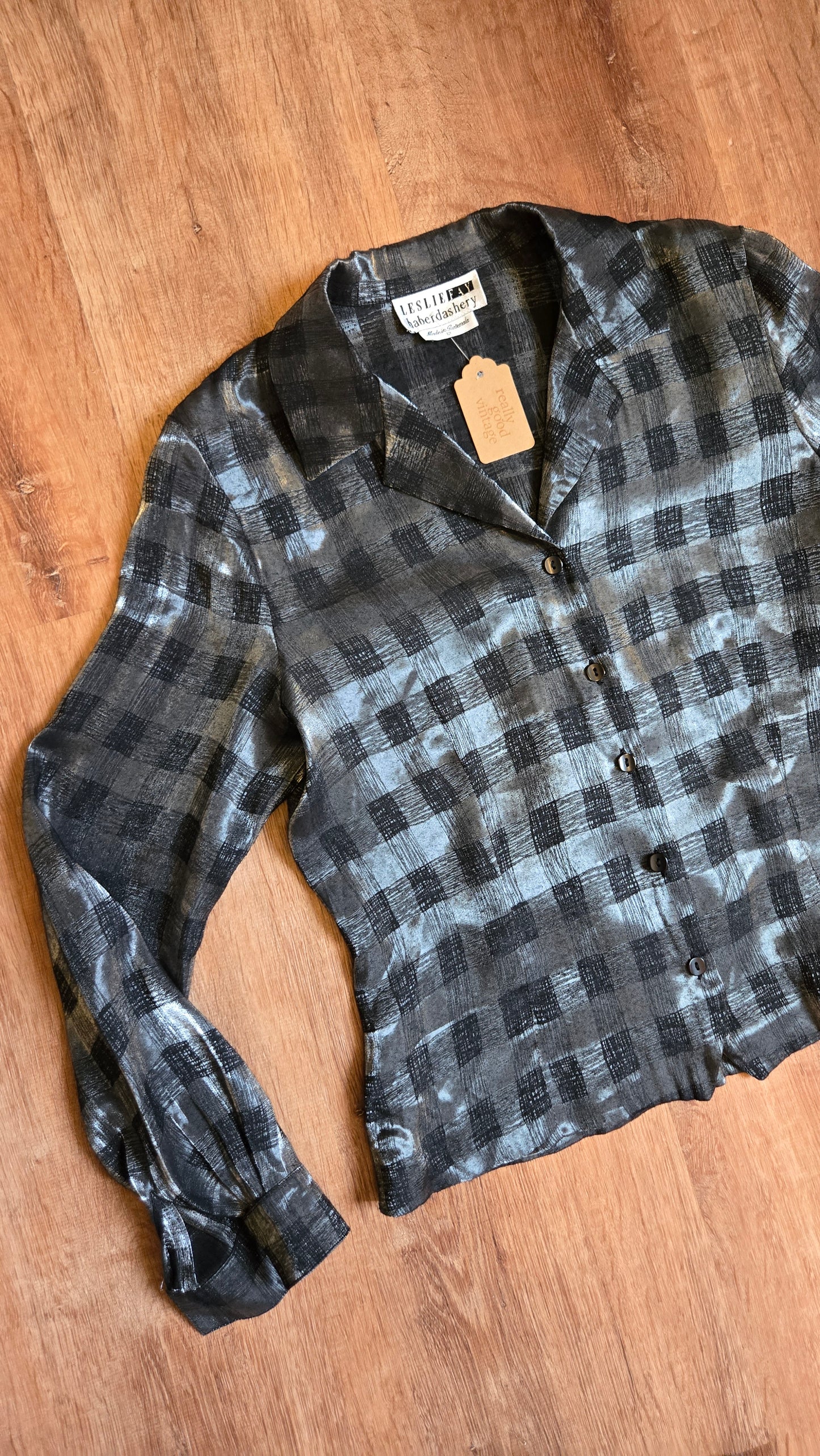 Leslie Fay silver plaid shirt