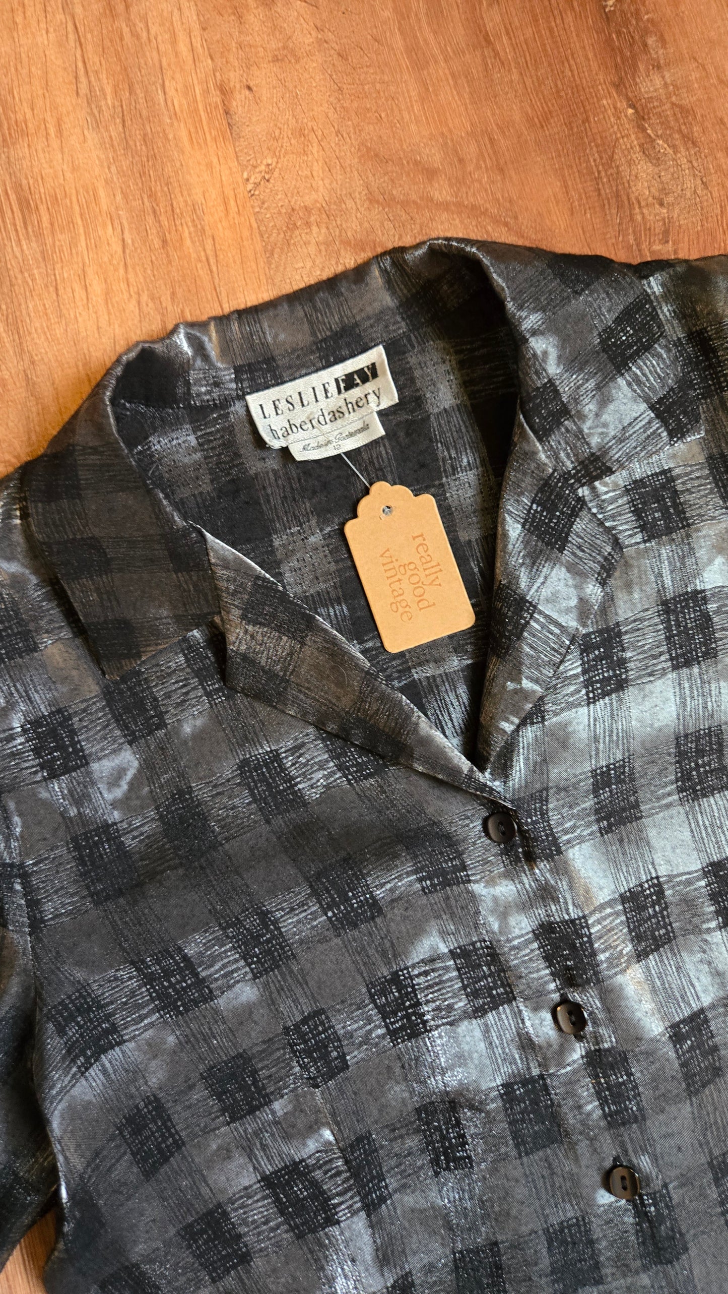 Leslie Fay silver plaid shirt