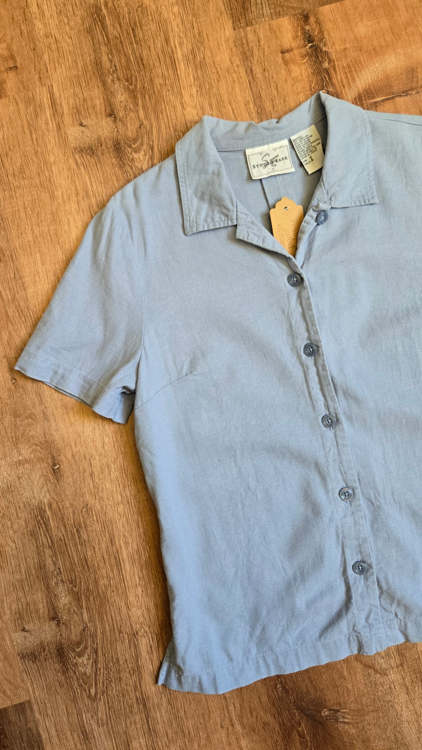 Studio Ease blue linen top