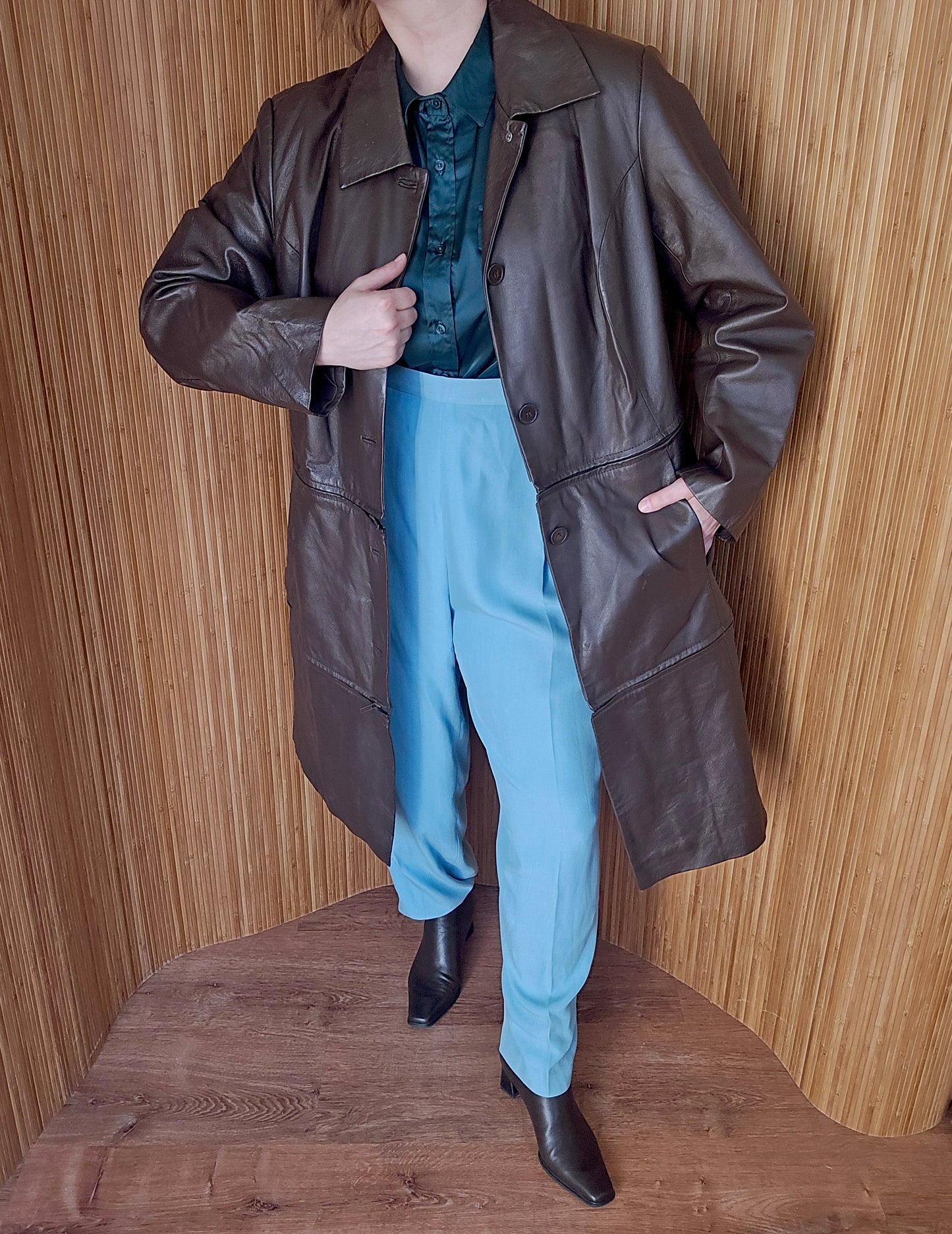 Brown leather tri-zip jacket