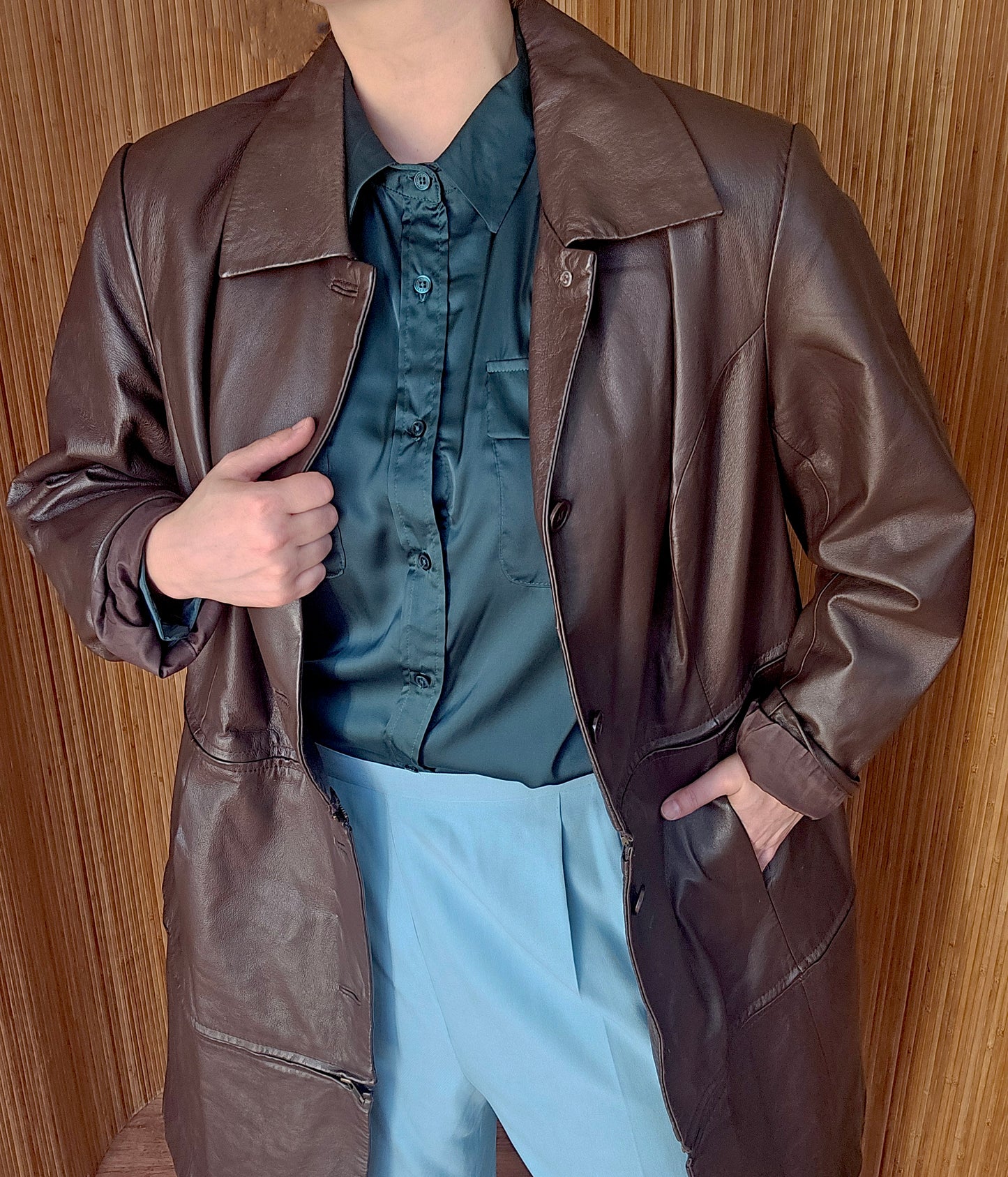 Brown leather tri-zip jacket