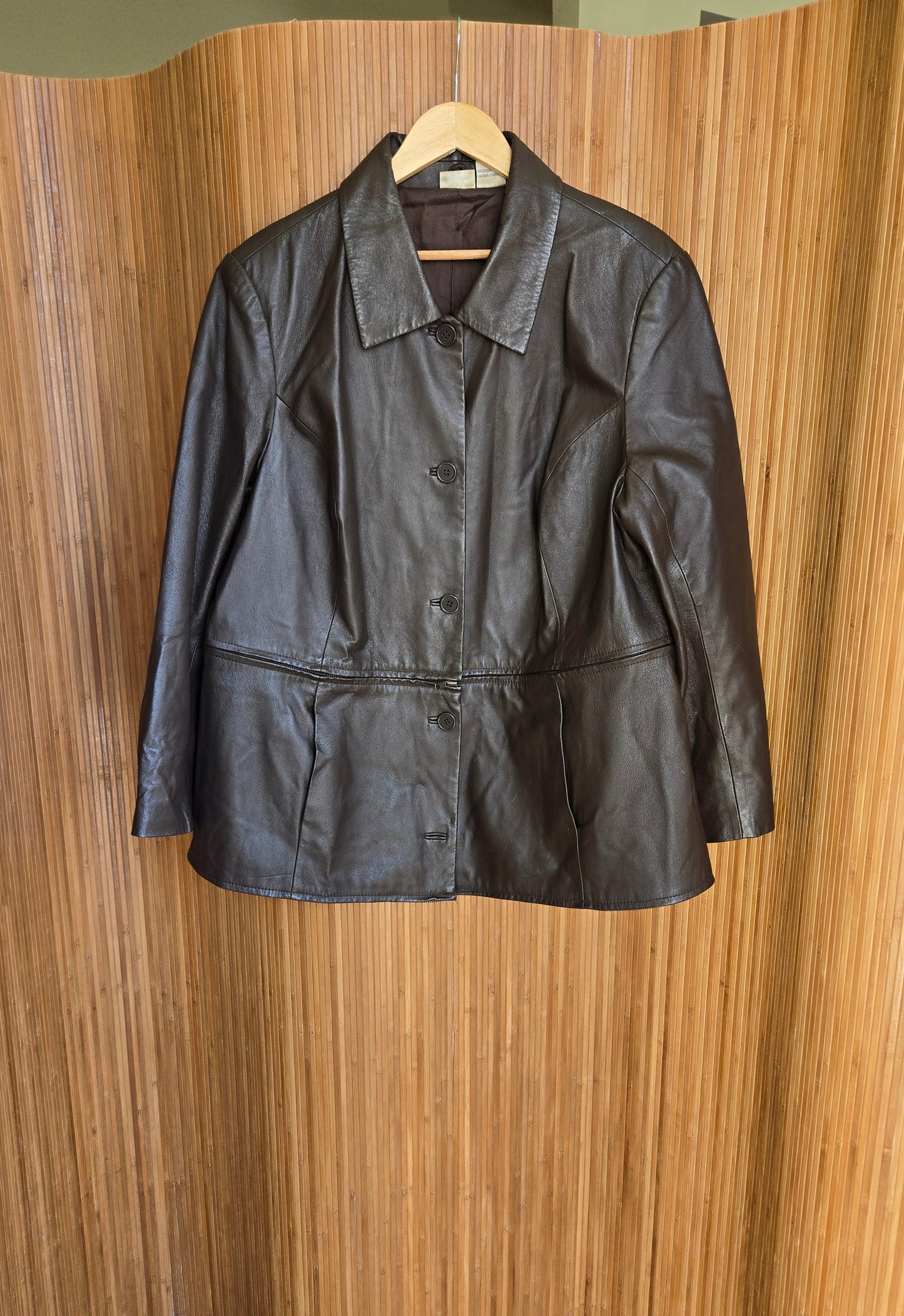 Brown leather tri-zip jacket
