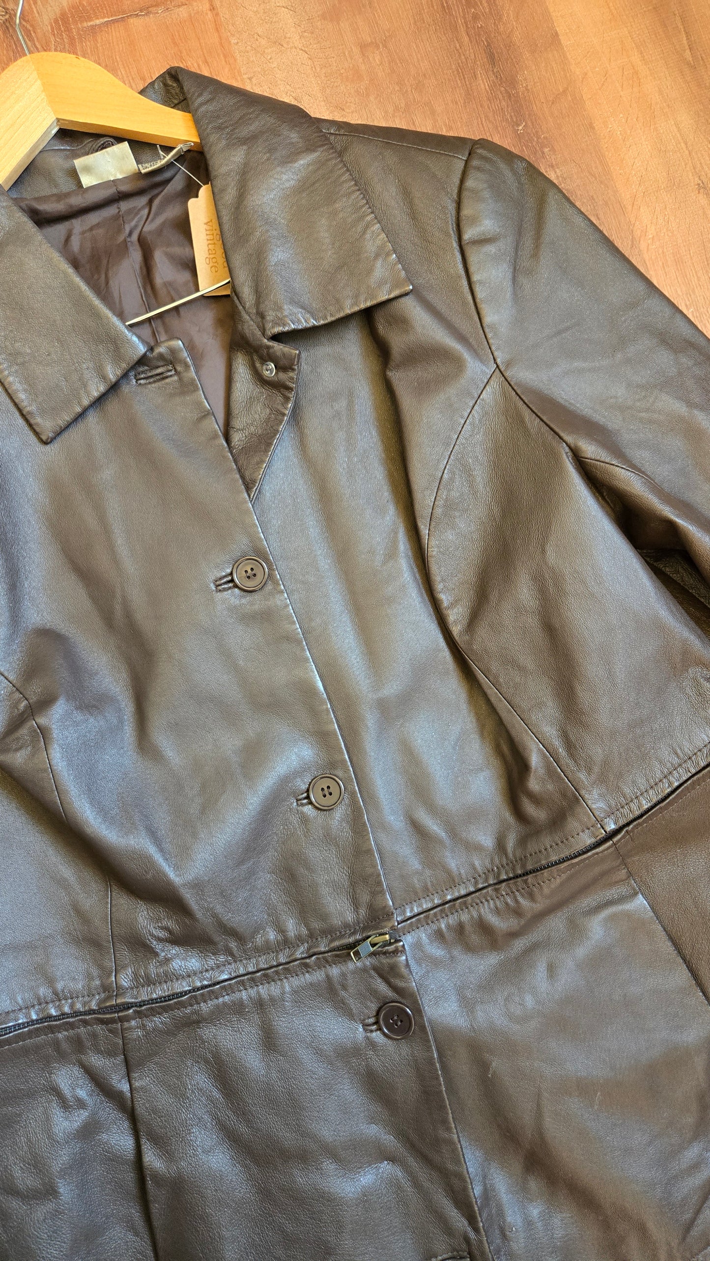 Brown leather tri-zip jacket