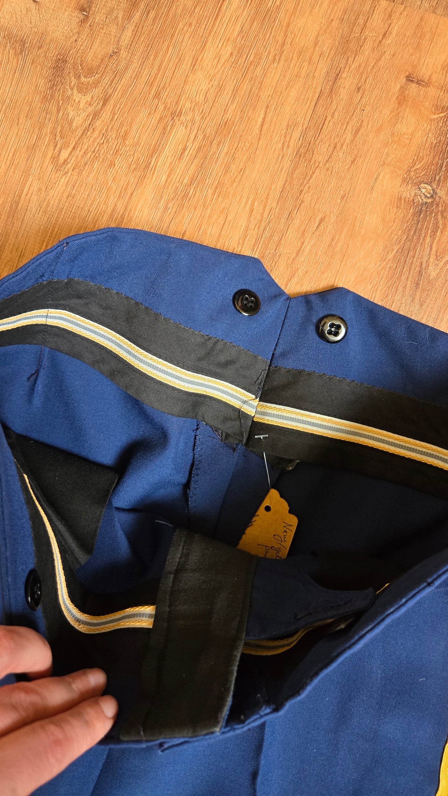 Navy/yellow striped marching band pants