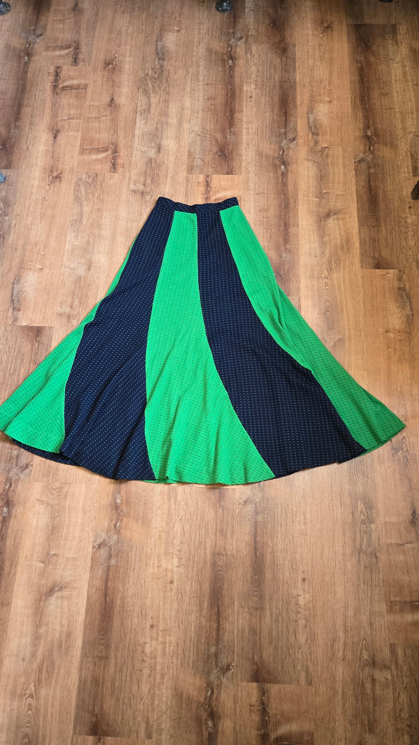 ON HOLD Navy & green polka dot swirl maxi skirt