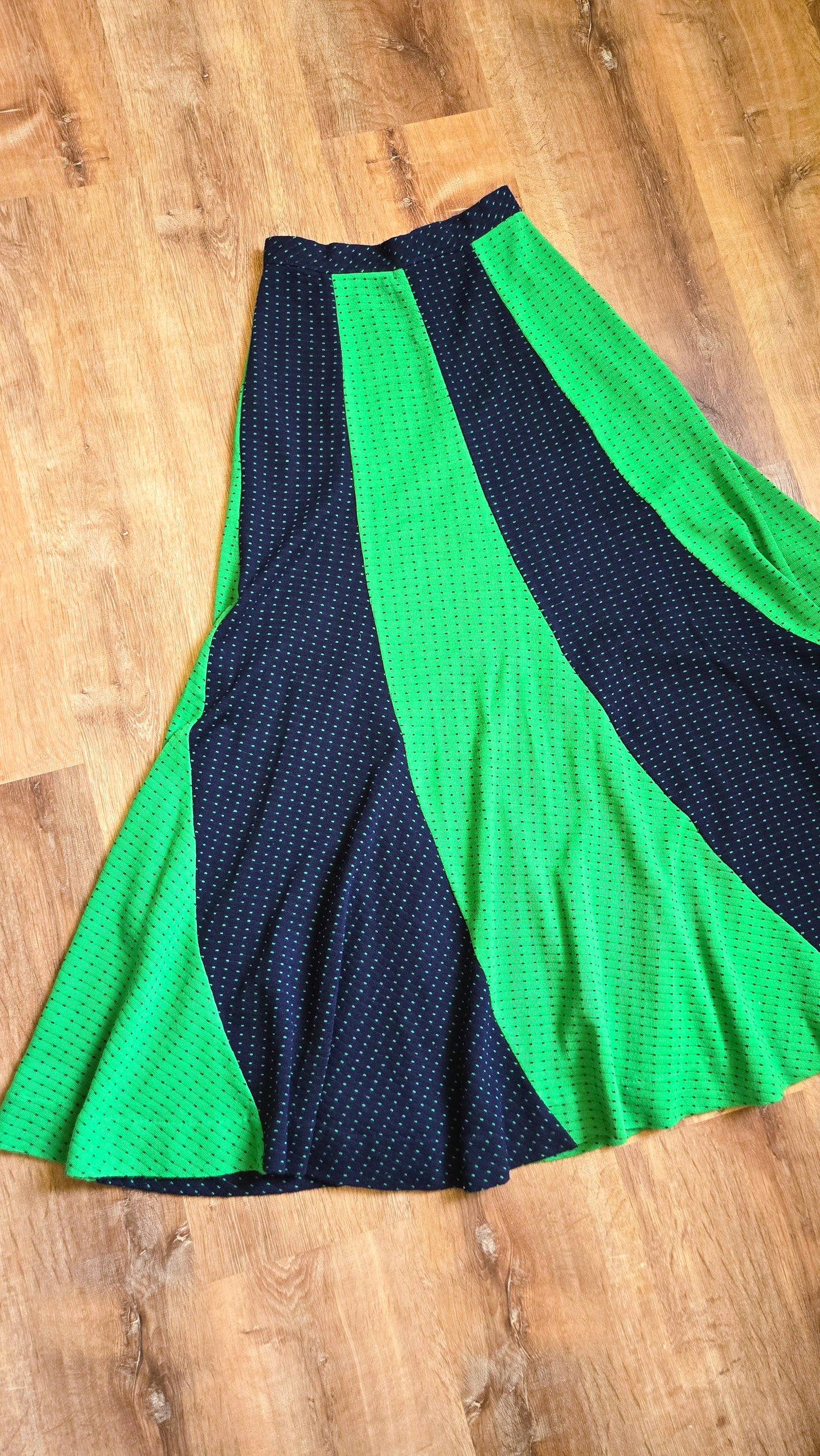 ON HOLD Navy & green polka dot swirl maxi skirt
