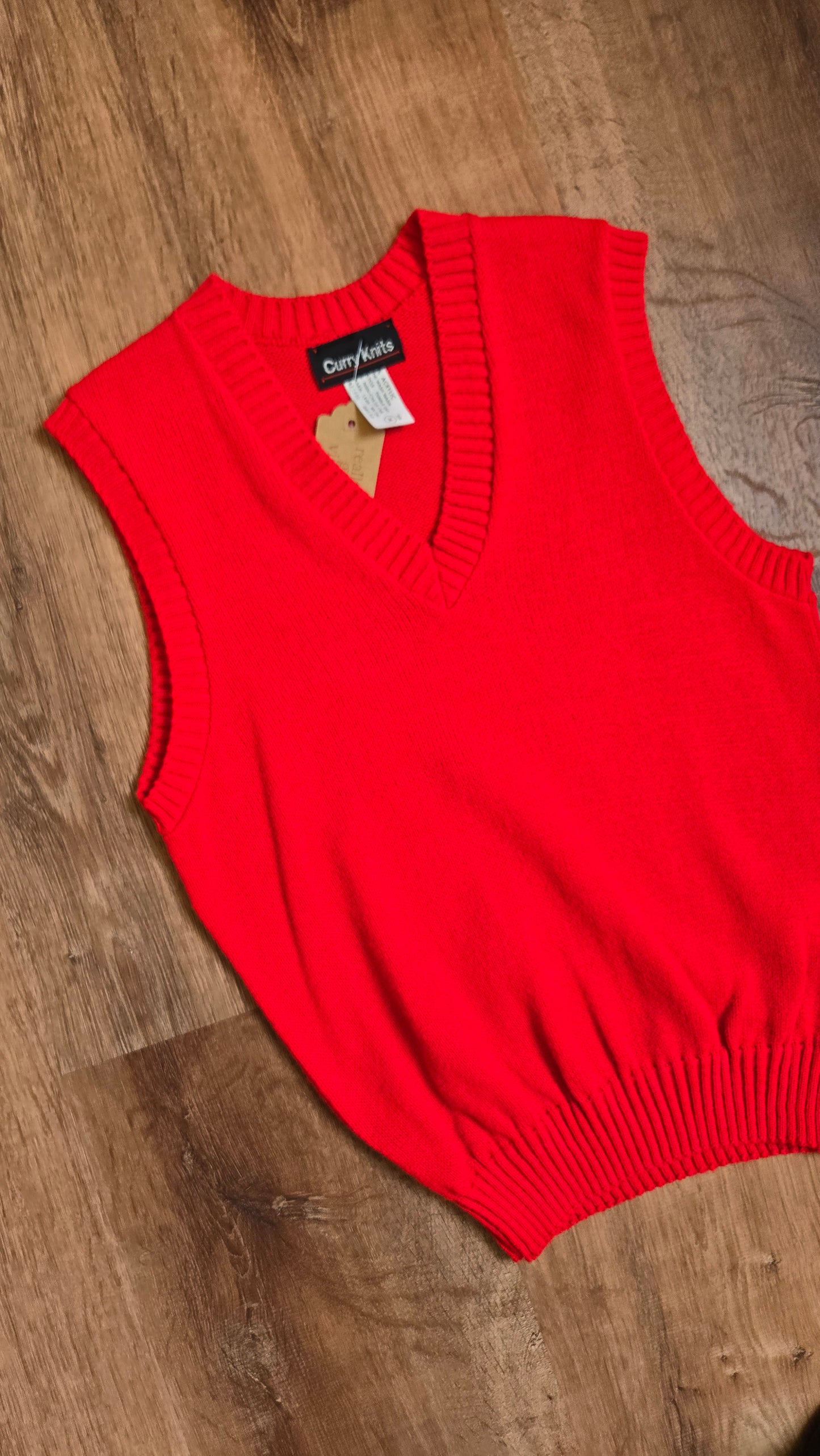 Curry Knits neon red orange sweater vest