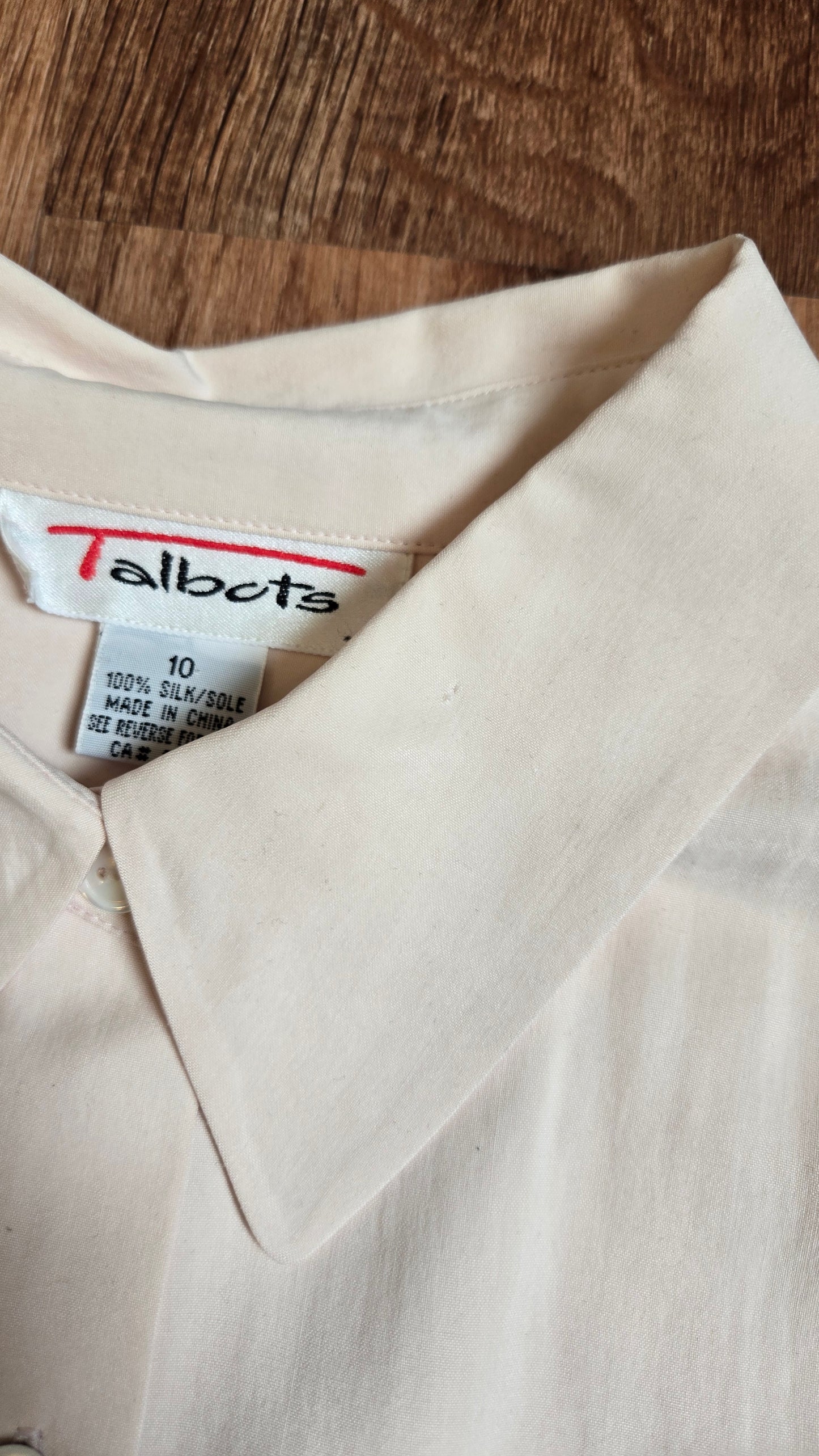 Talbots icy pale pink silk blouse