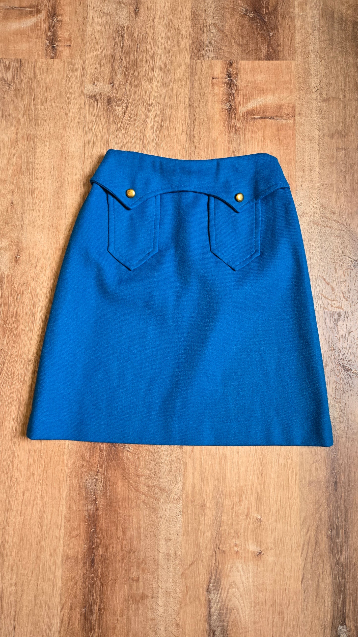 Cobalt & gold button wool skirt