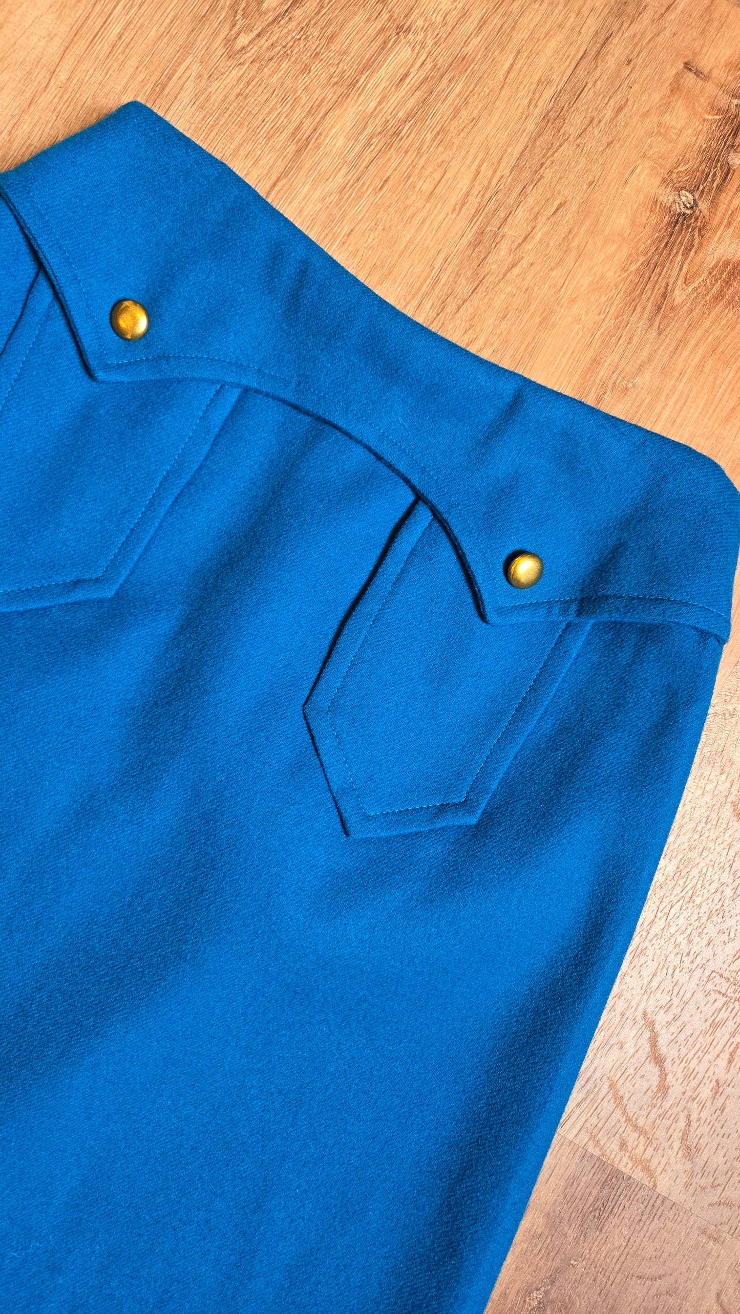 Cobalt & gold button wool skirt