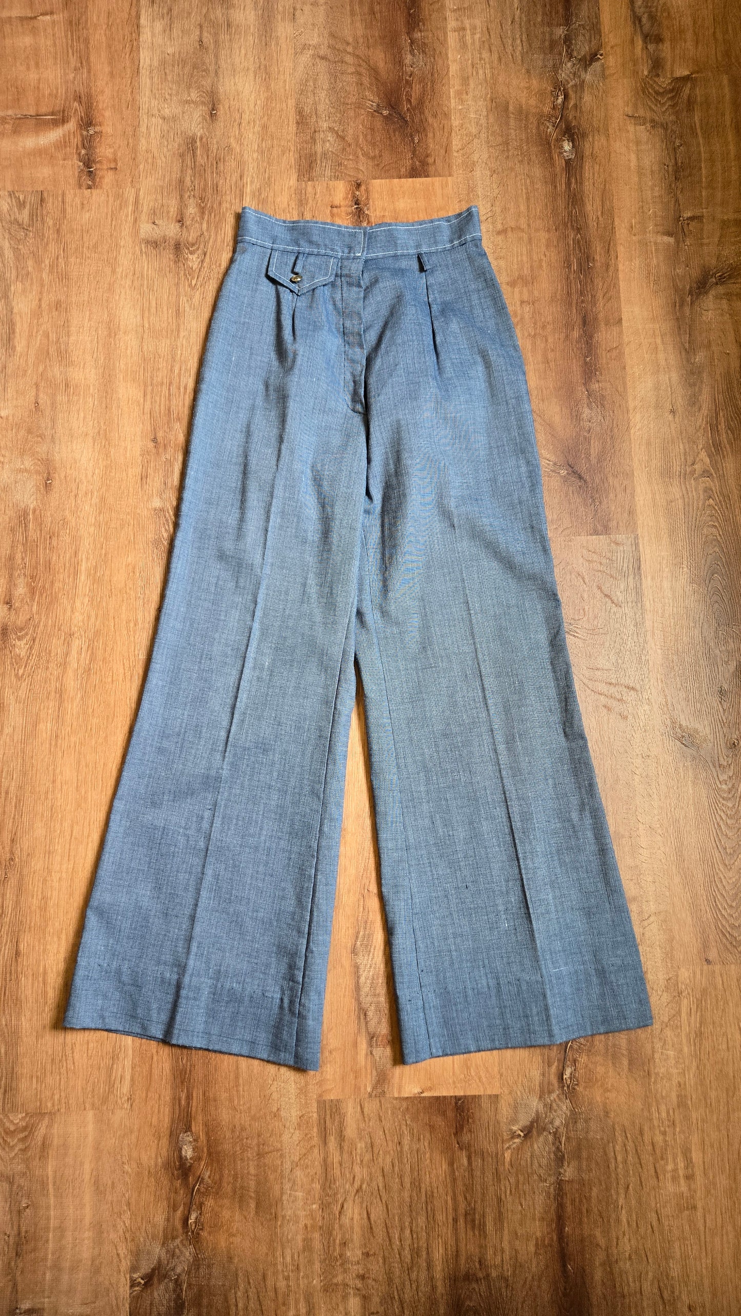 Navy chambray high waist flares