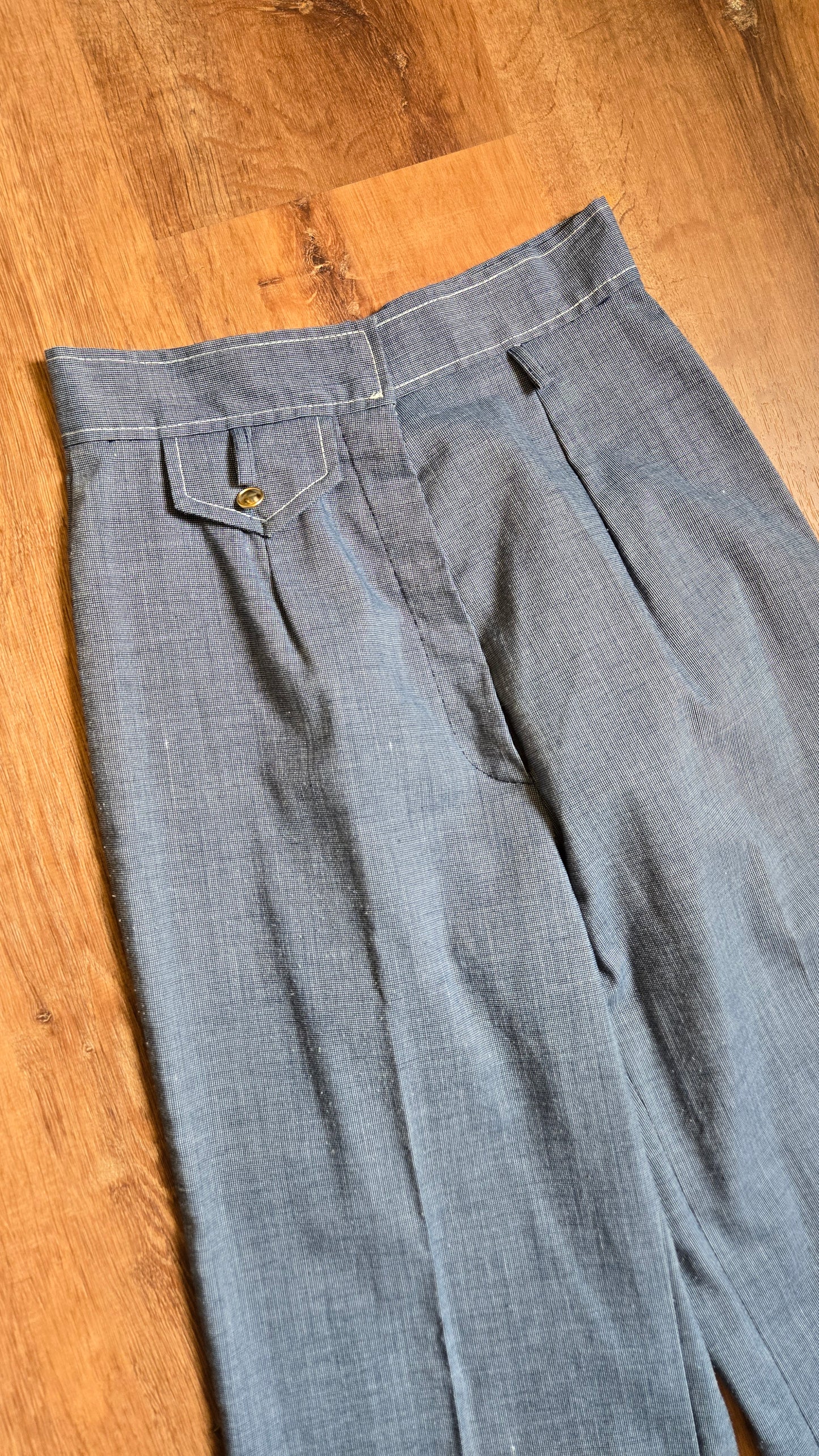 Navy chambray high waist flares