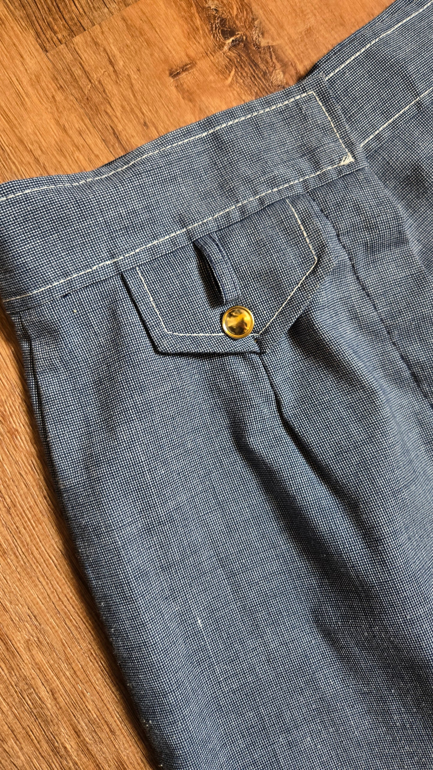 Navy chambray high waist flares