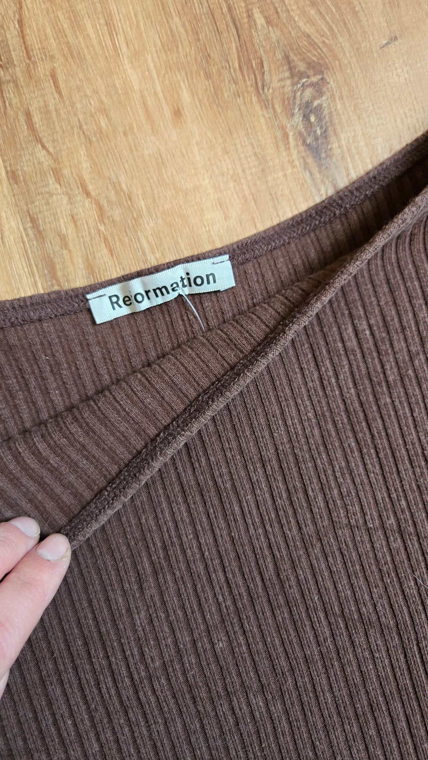 Reformation brown ribbed mini skirt