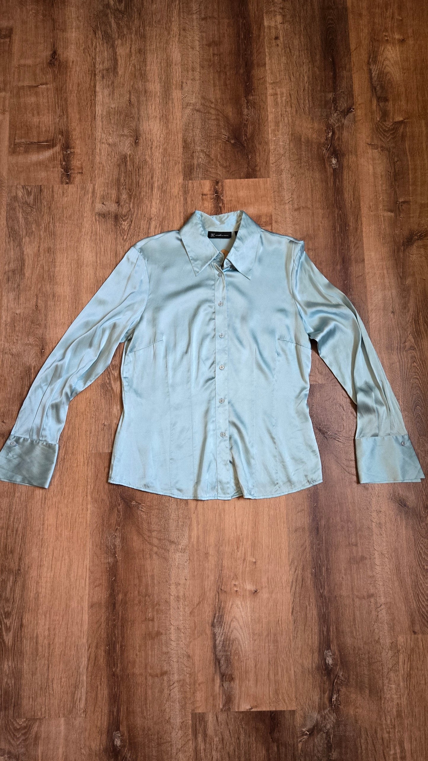 INC sky blue silk charmeuse blouse