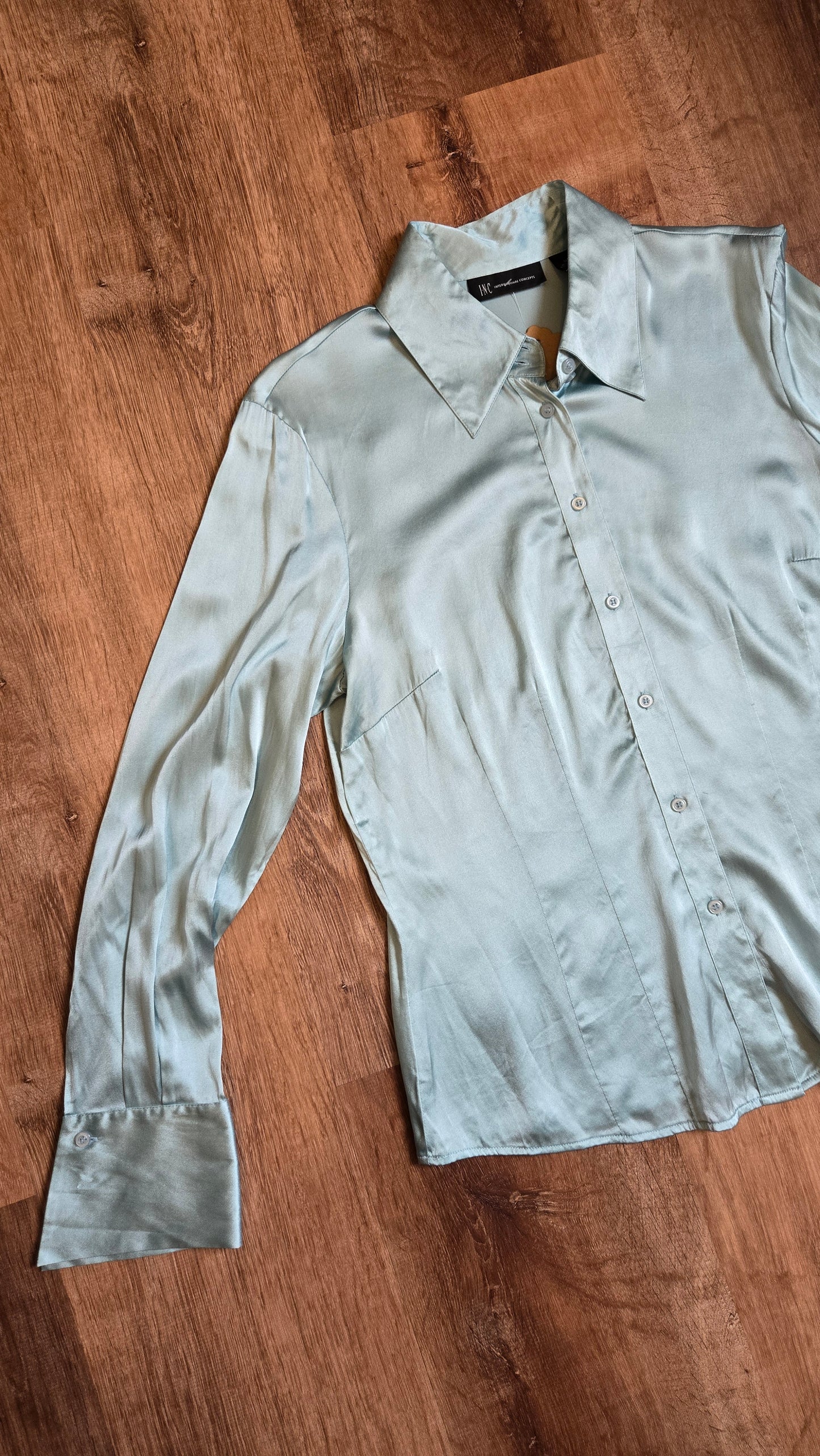 INC sky blue silk charmeuse blouse