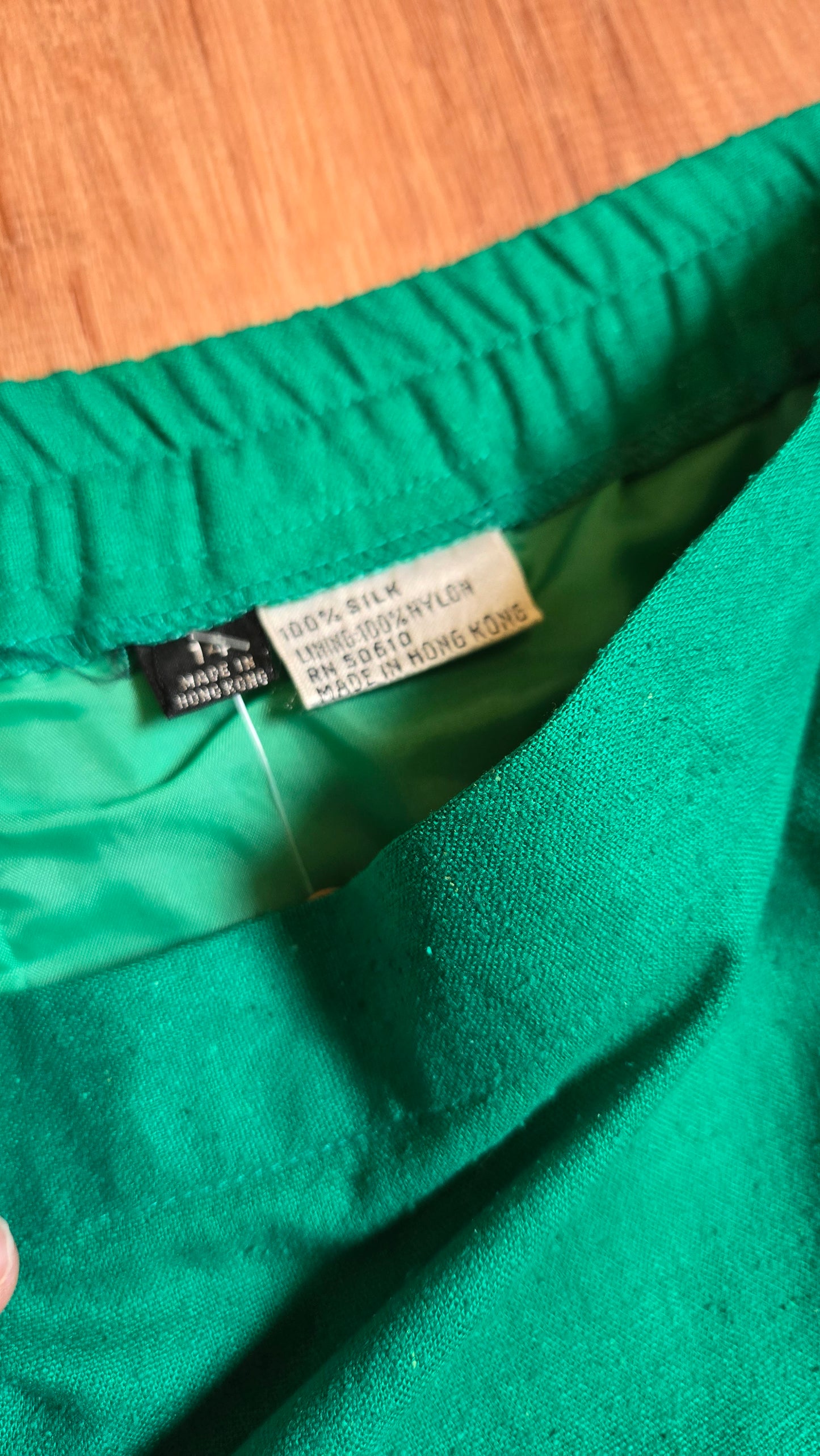 Kelly green silk miniskirt