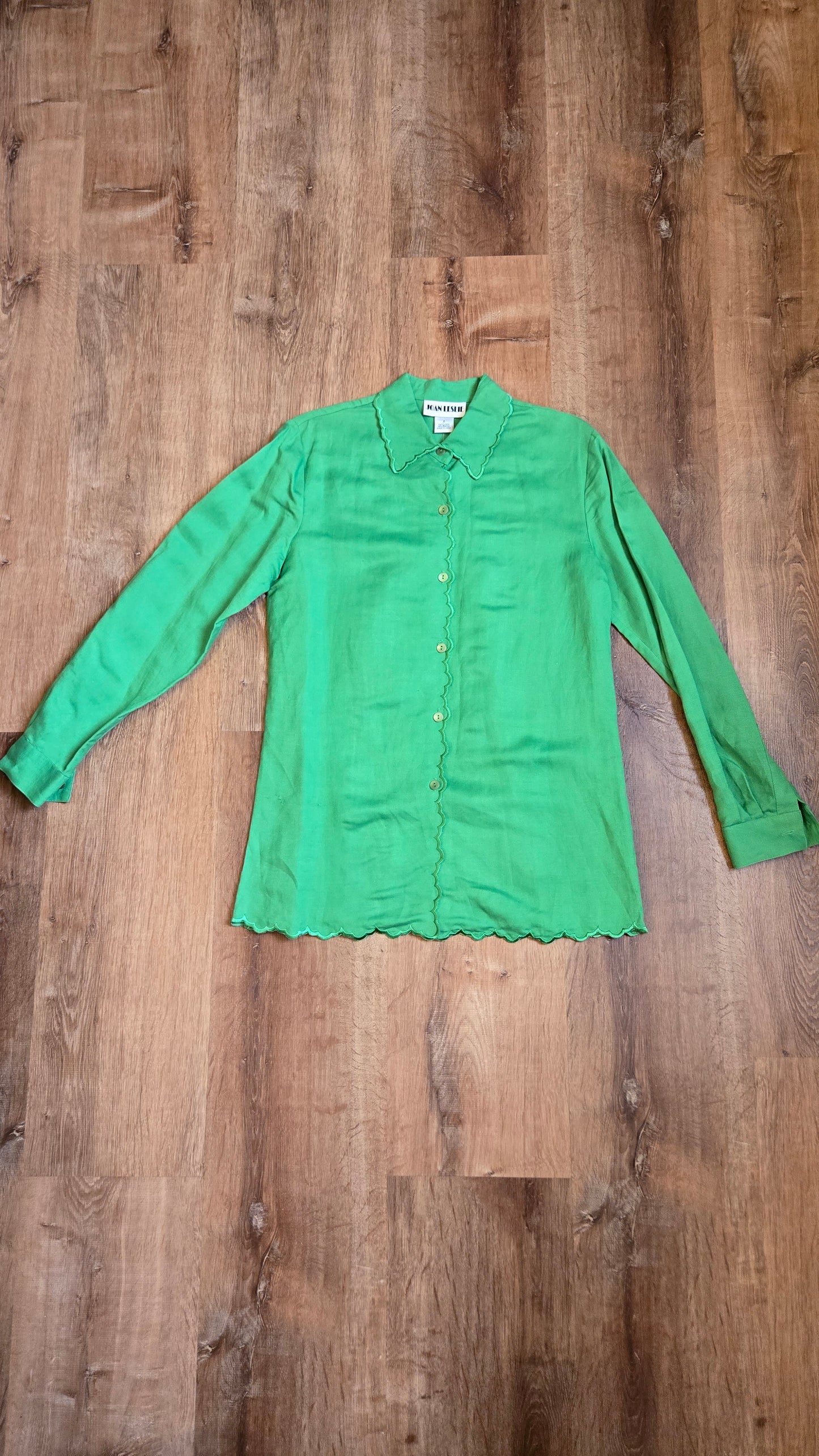 Joan Leslie green scallop linen shirt