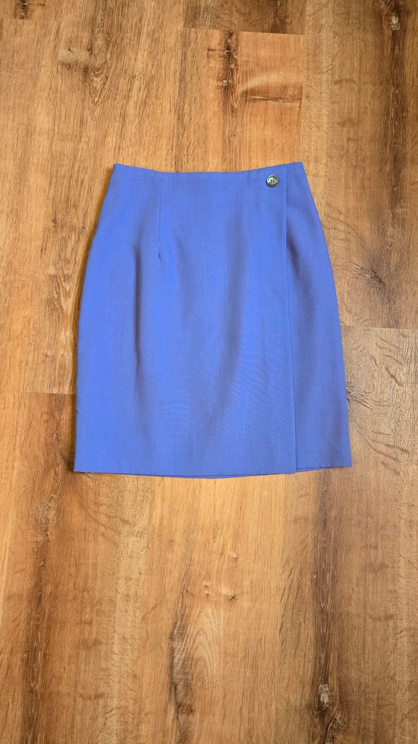 Petite Sophisticate periwinkle faux wrap skirt