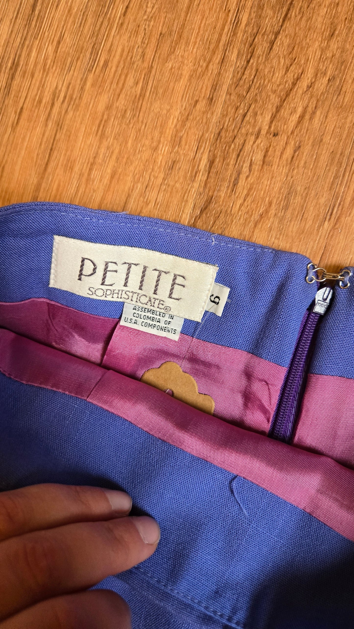 Petite Sophisticate periwinkle faux wrap skirt