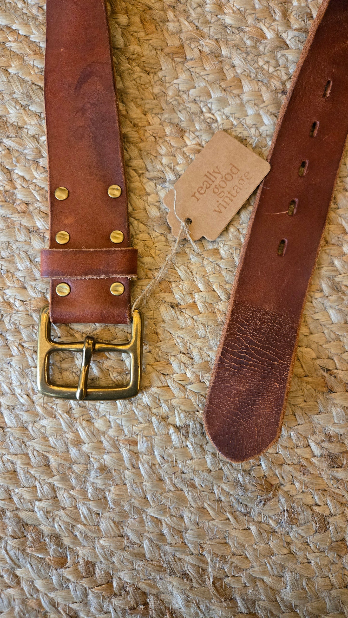 Lucky brown & brass rivet belt