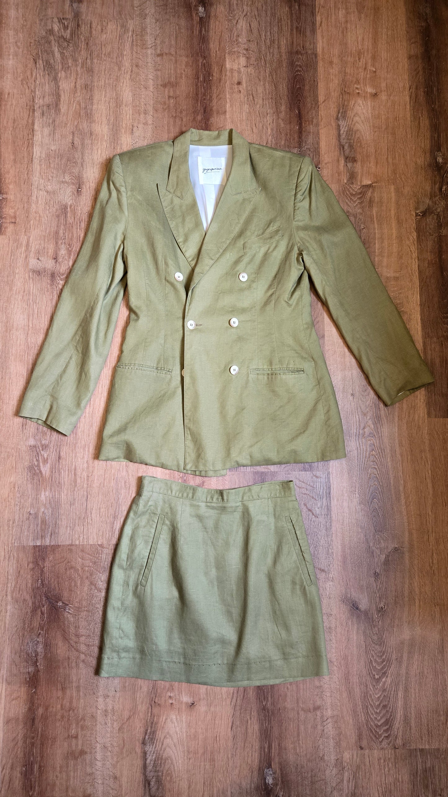 Georges Marciano sage linen skirt suit