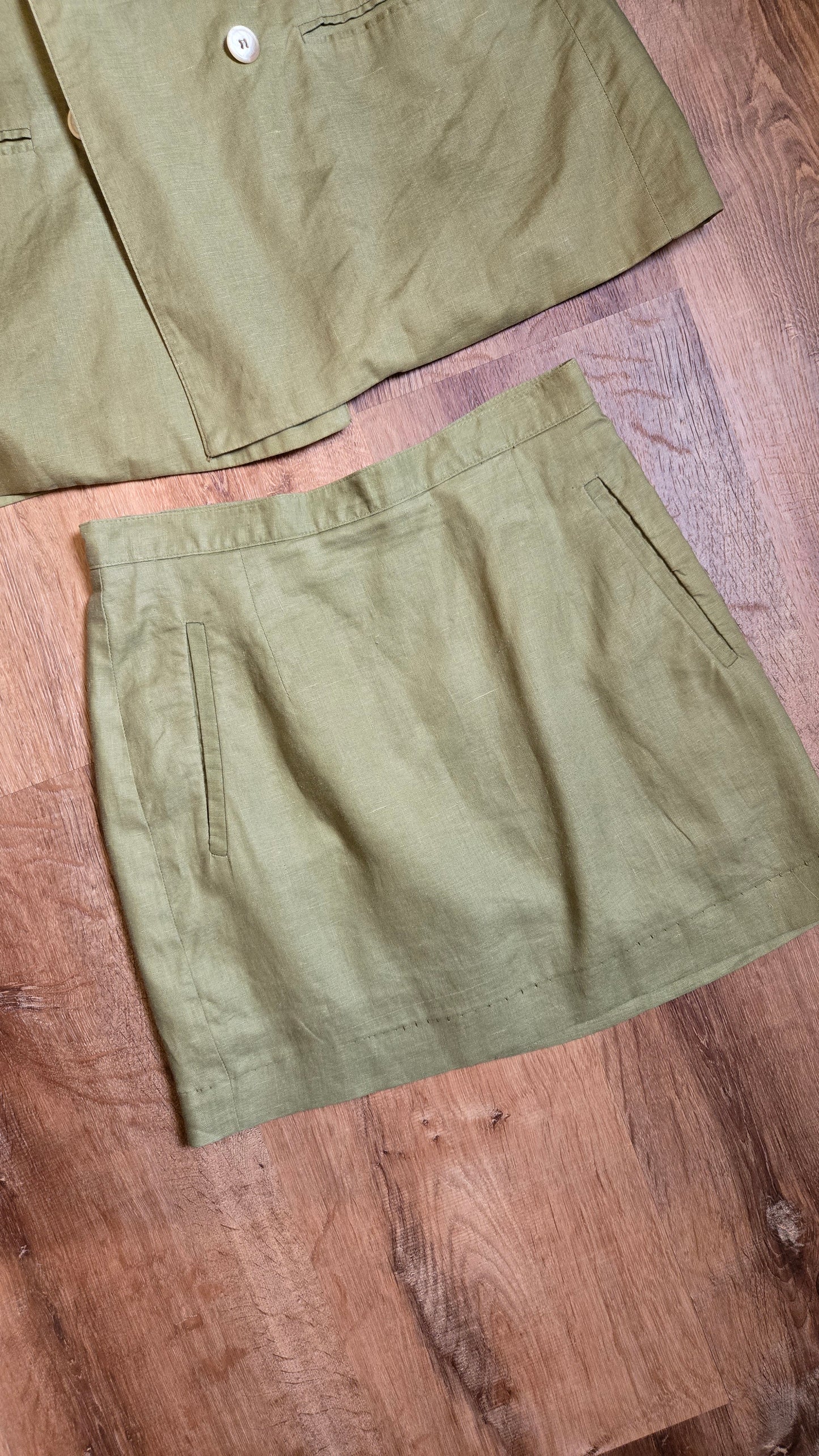 Georges Marciano sage linen skirt suit