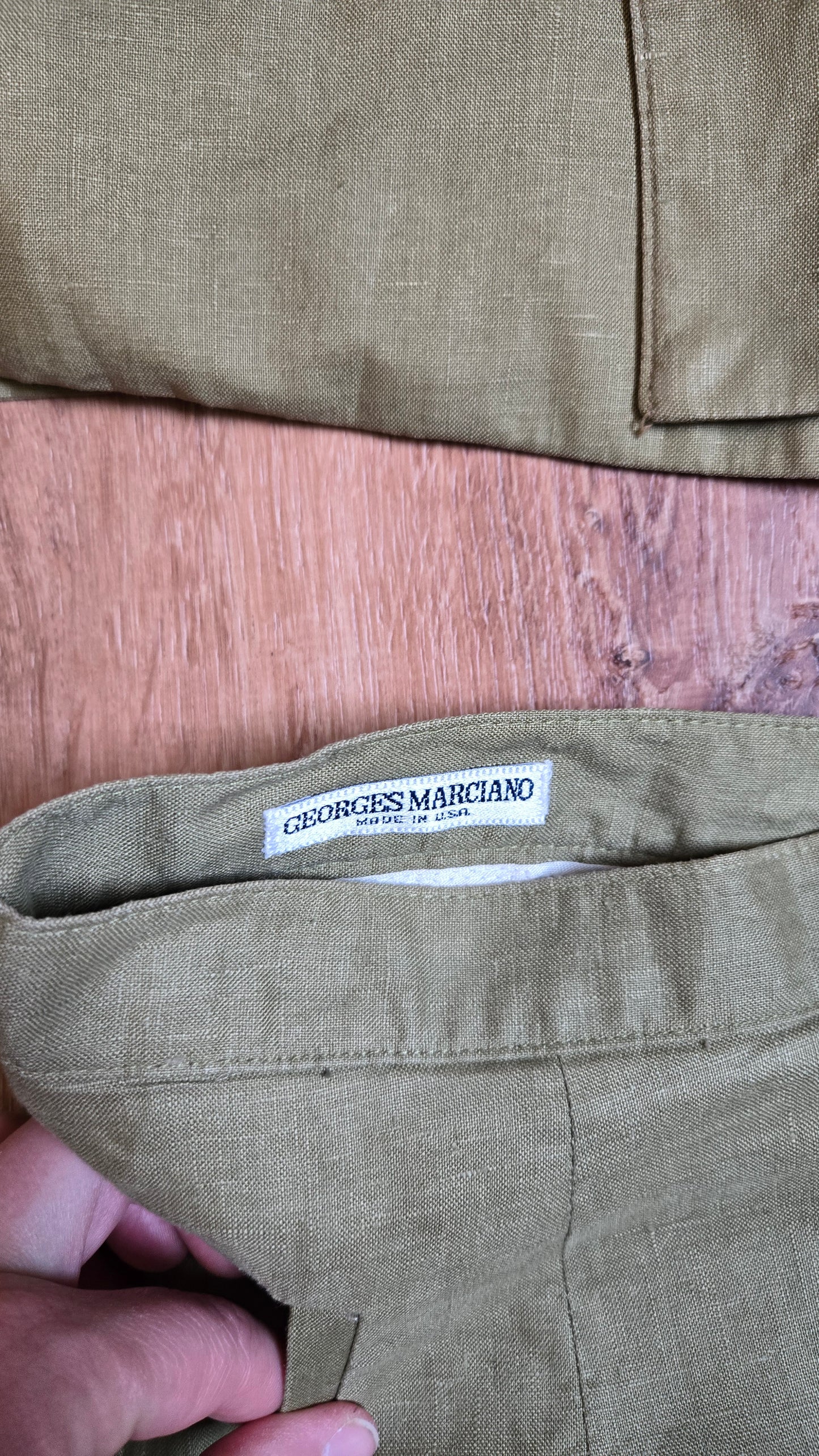 Georges Marciano sage linen skirt suit
