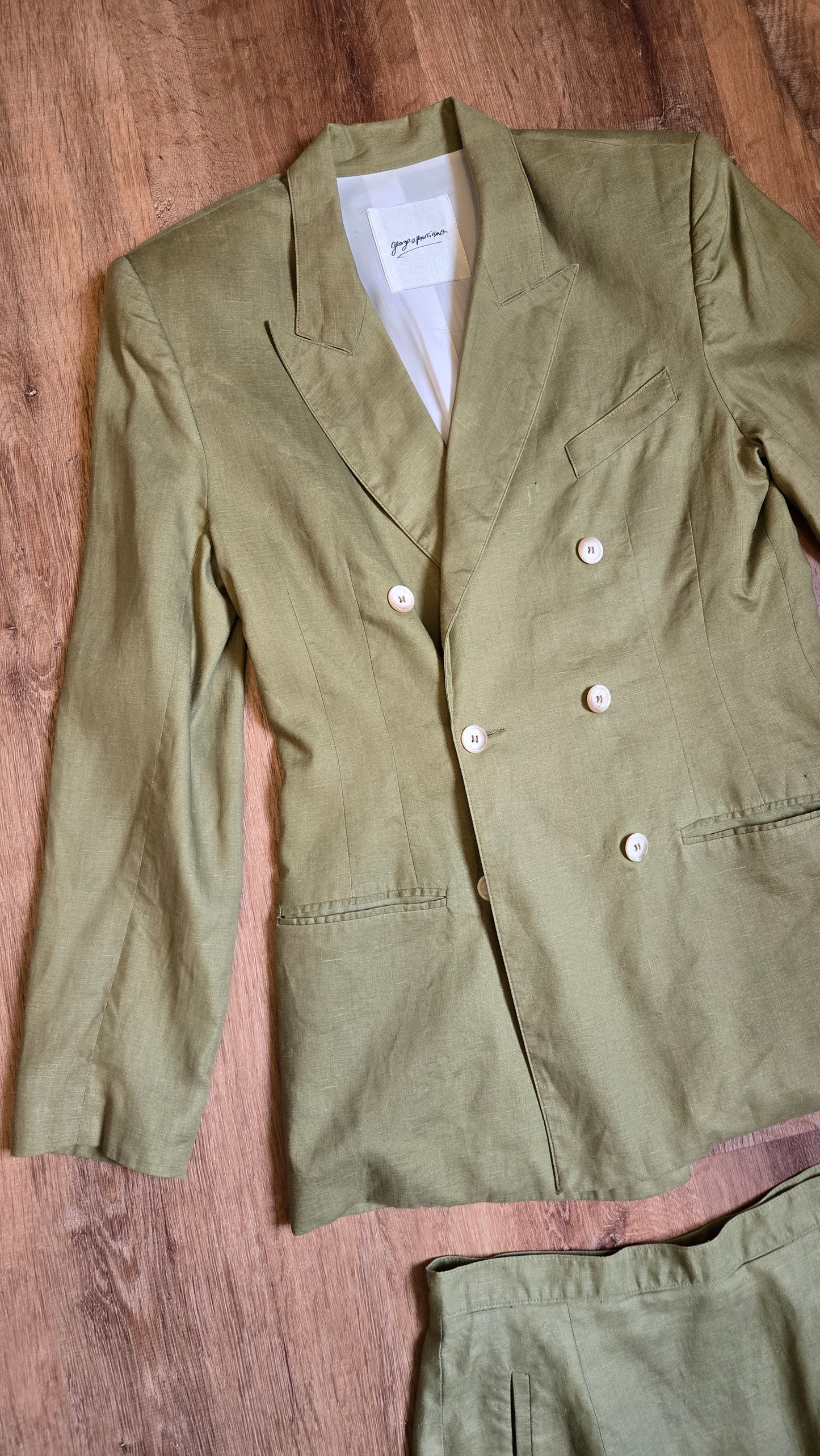 Georges Marciano sage linen skirt suit