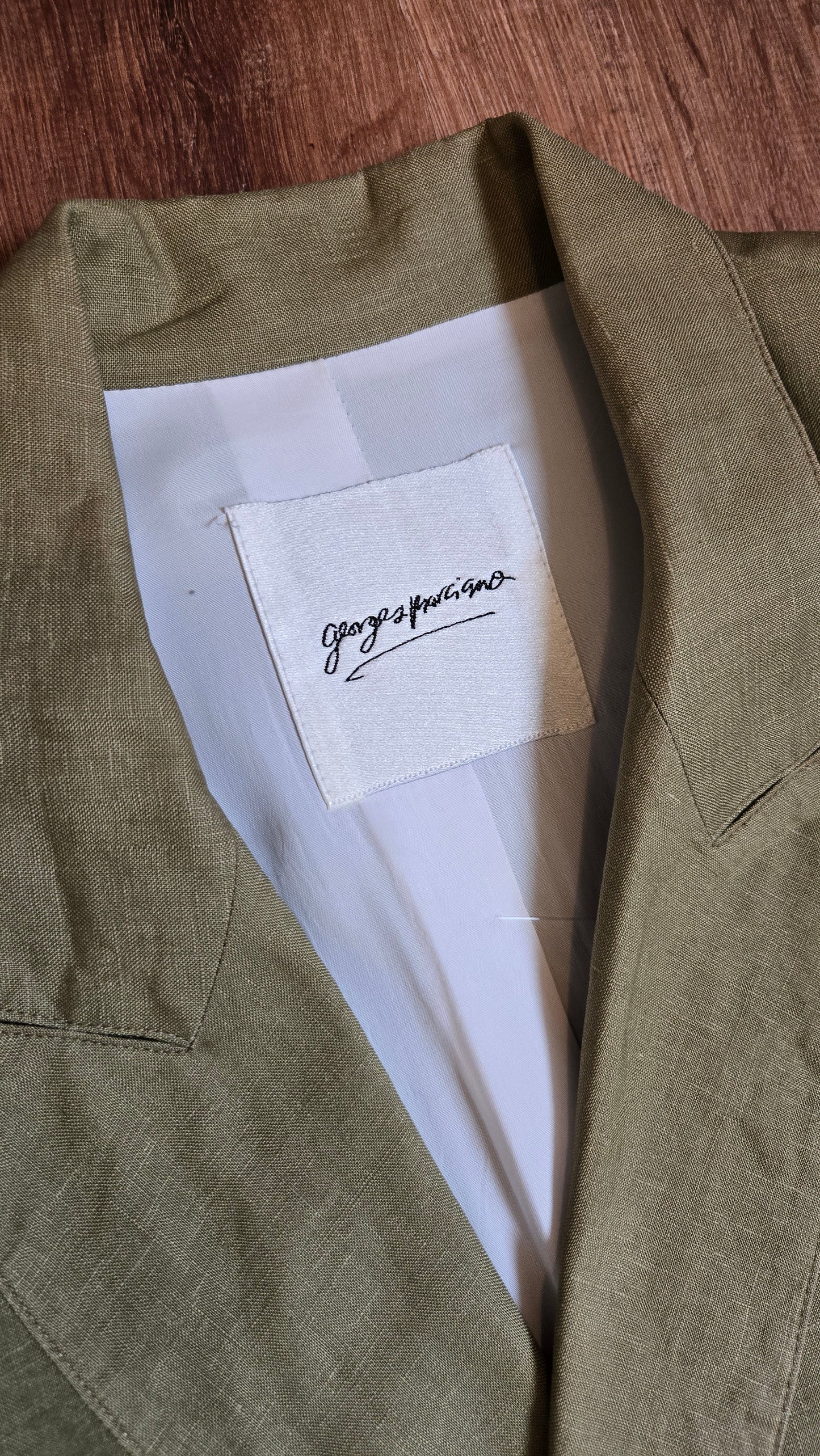 Georges Marciano sage linen skirt suit