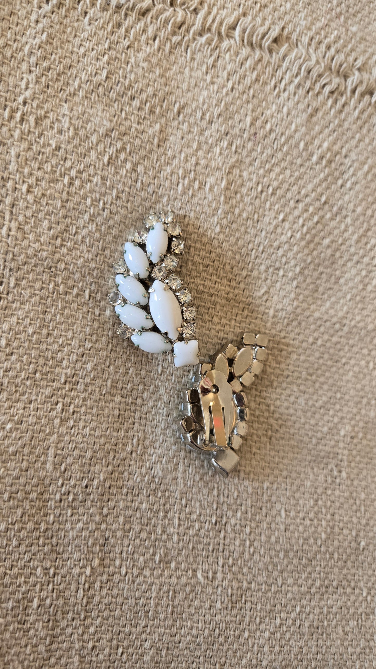 White rhinestone clip on earring