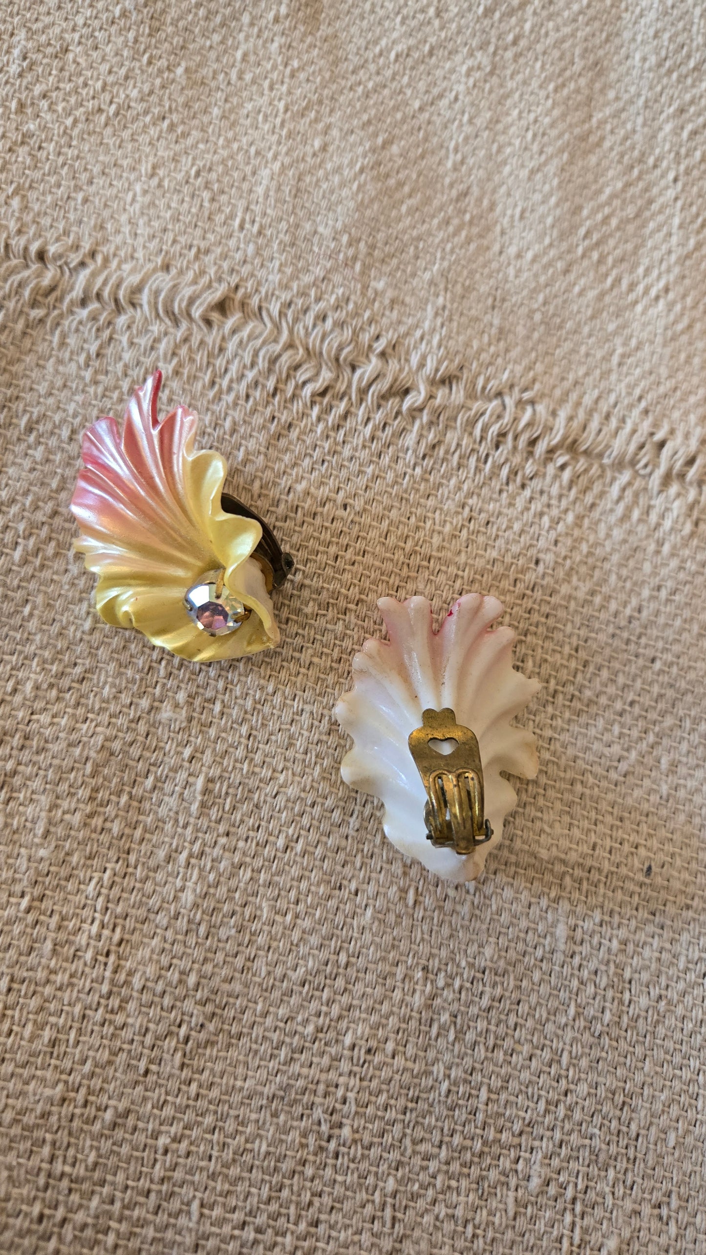 Celluloid yellow pink flower earrings