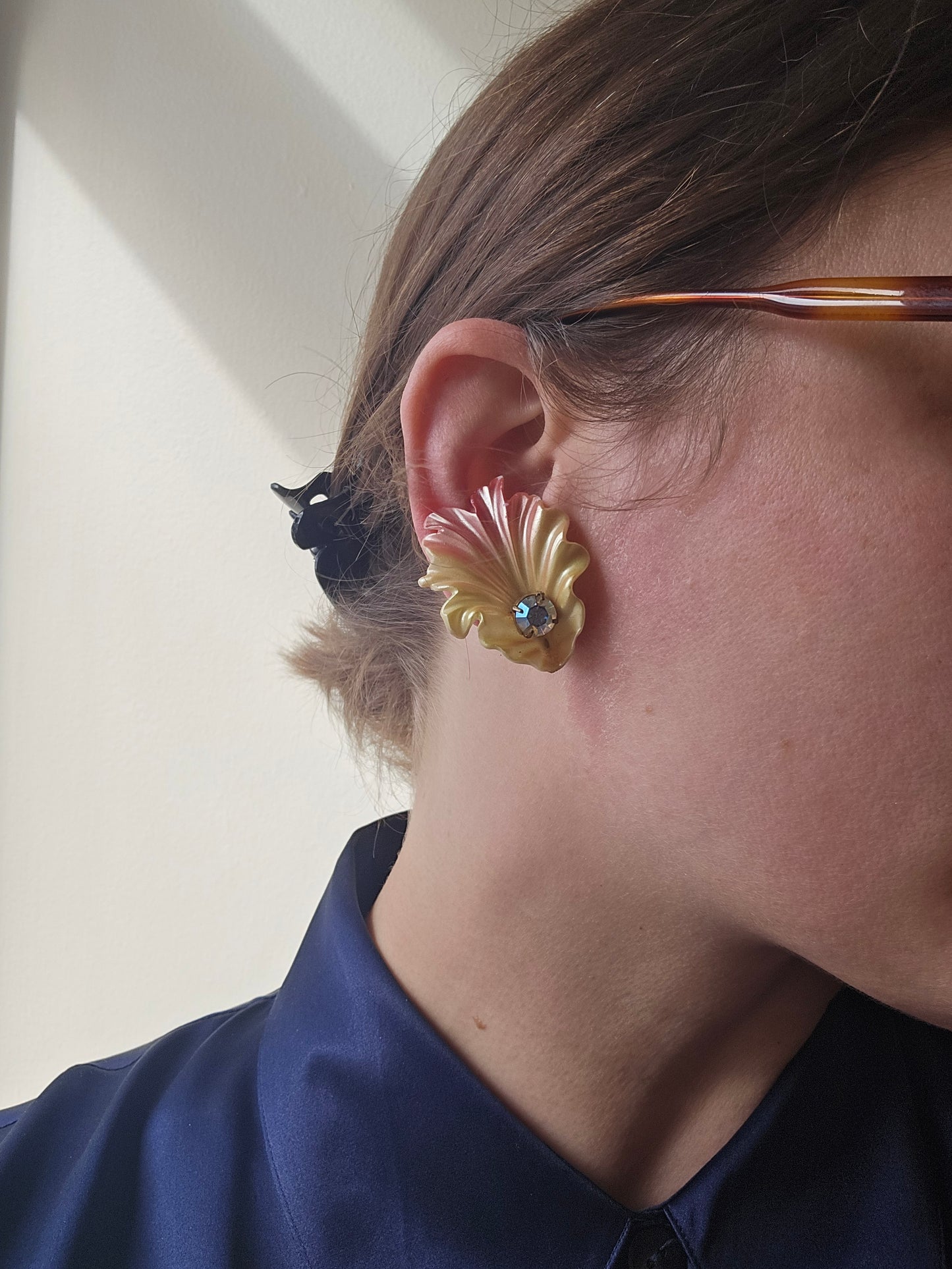 Celluloid yellow pink flower earrings