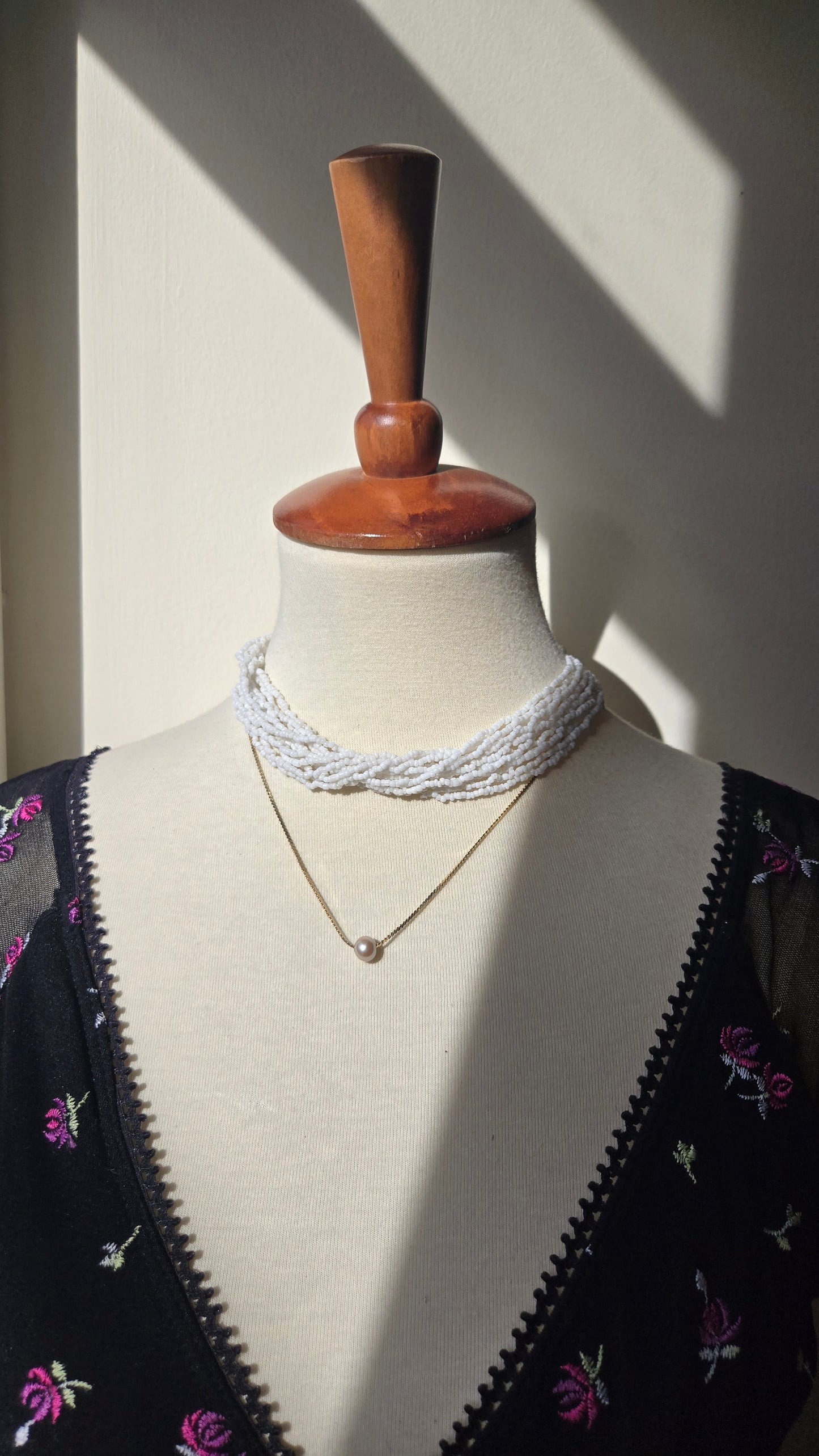 White multistrand seed bead necklace