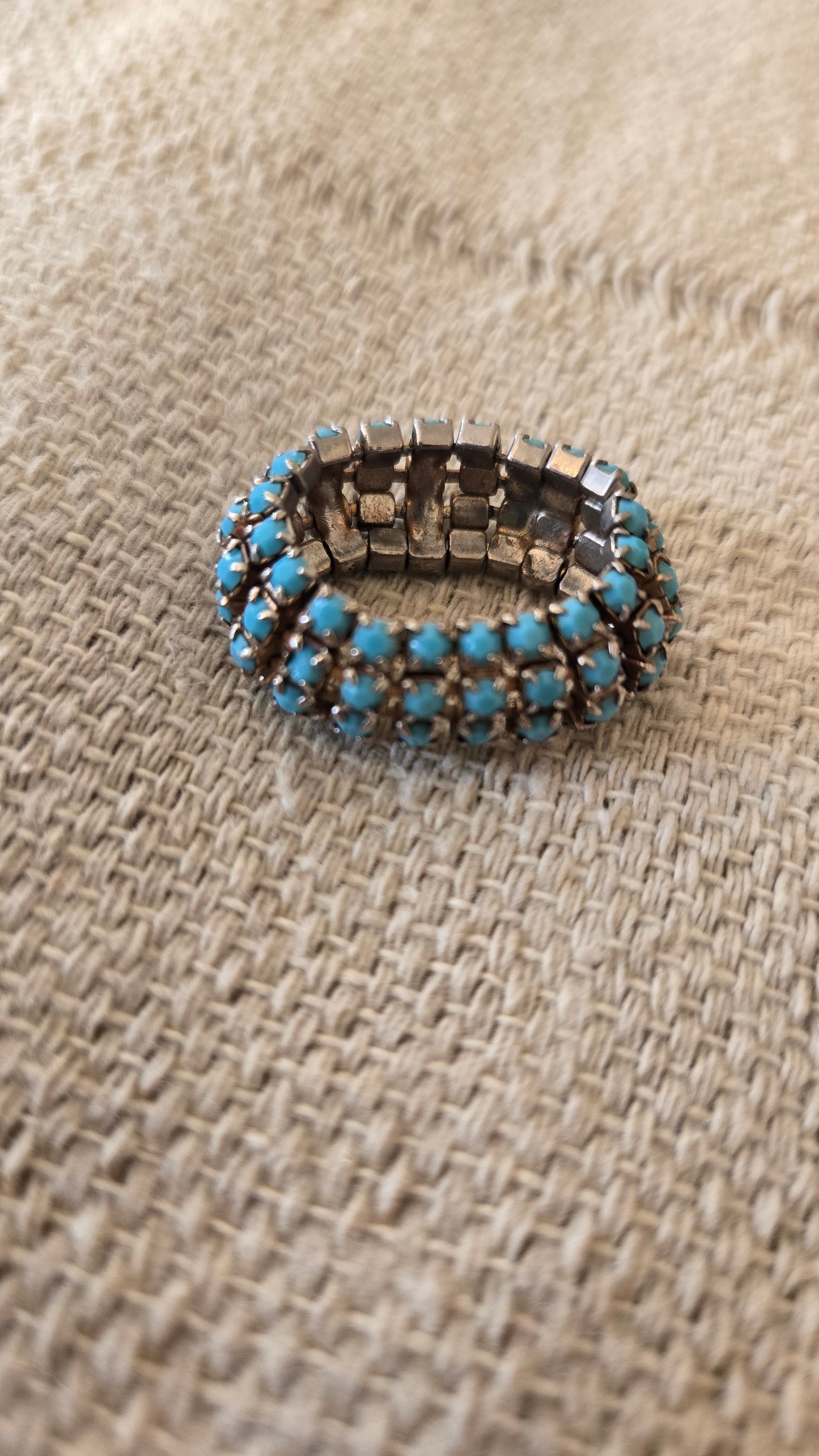 Turquoise 'rhinestone' mesh ring