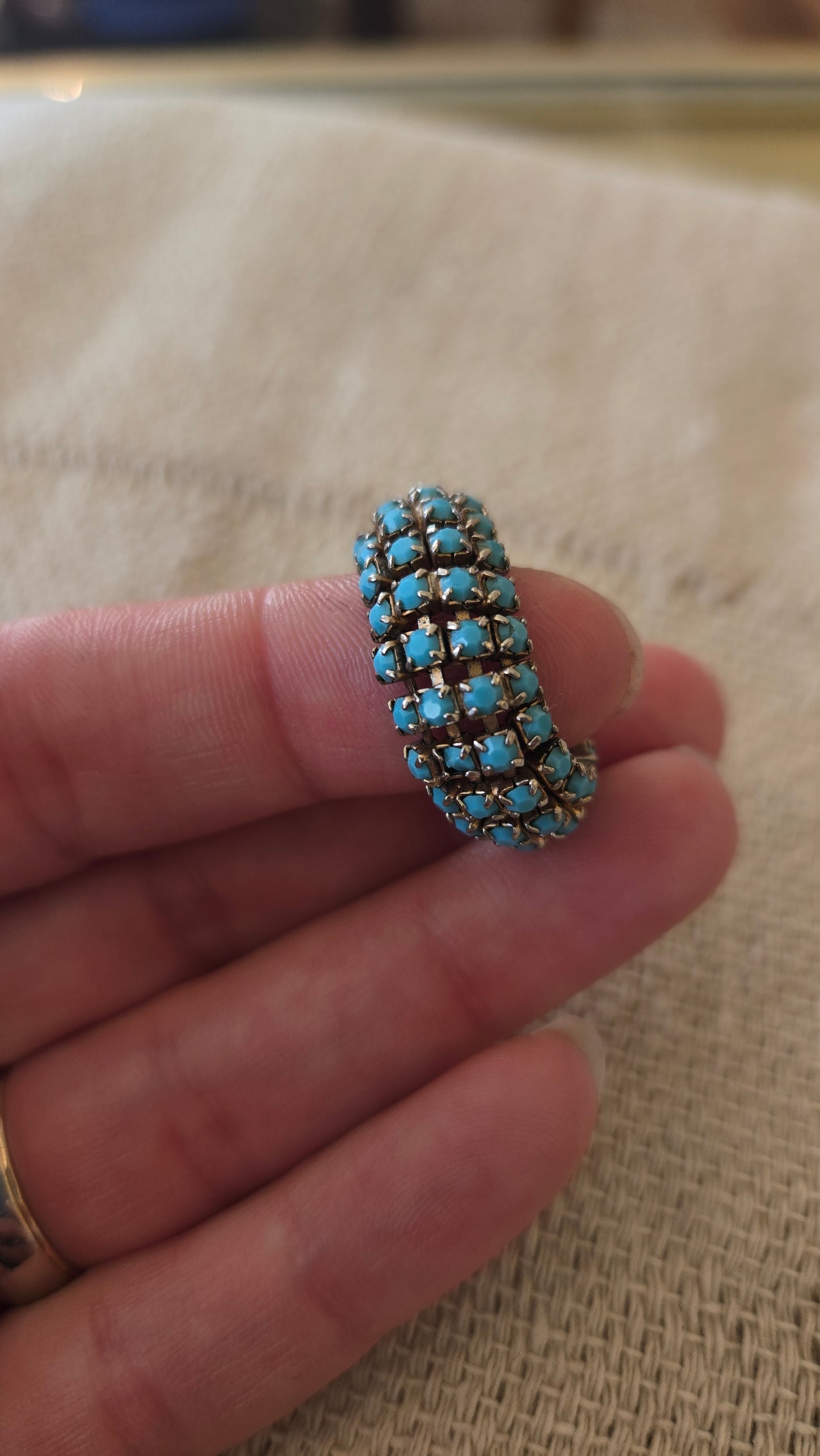 Turquoise 'rhinestone' mesh ring